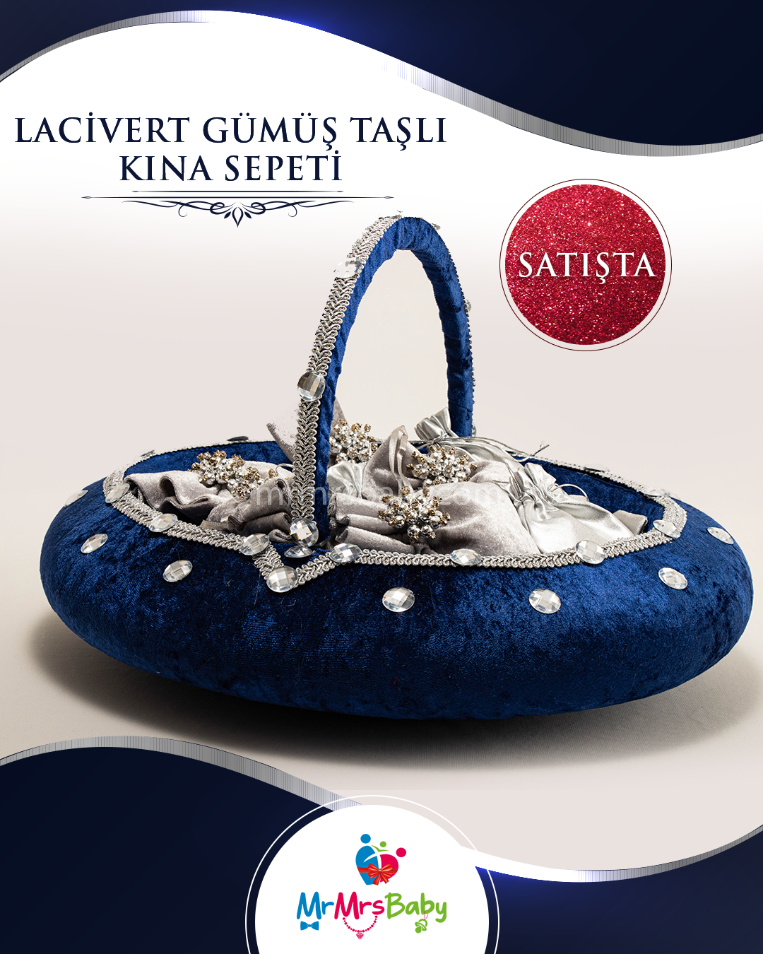 Mini Lacivert  Gümüş Hilal Model Sünnet Kına Seti