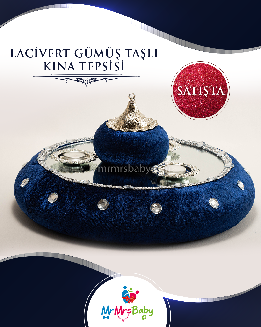 Mini Lacivert  Gümüş Hilal Model Sünnet Kına Seti