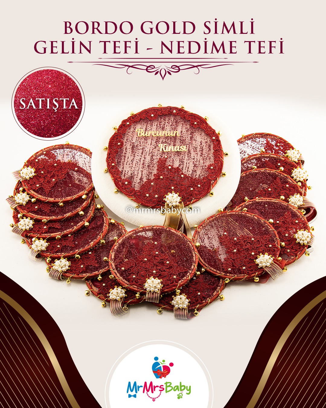 Simli Bordo Gold Kına Seti