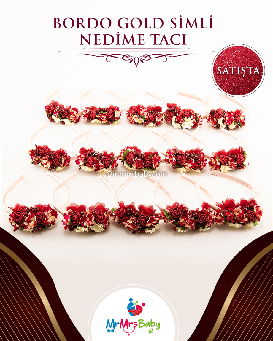 Simli Bordo Gold Kına Seti