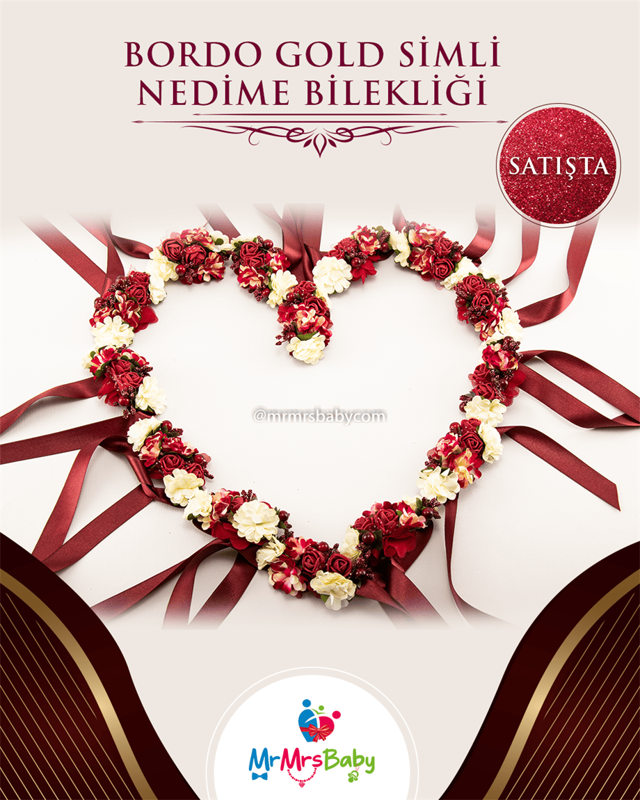 Simli Bordo Gold Kına Seti