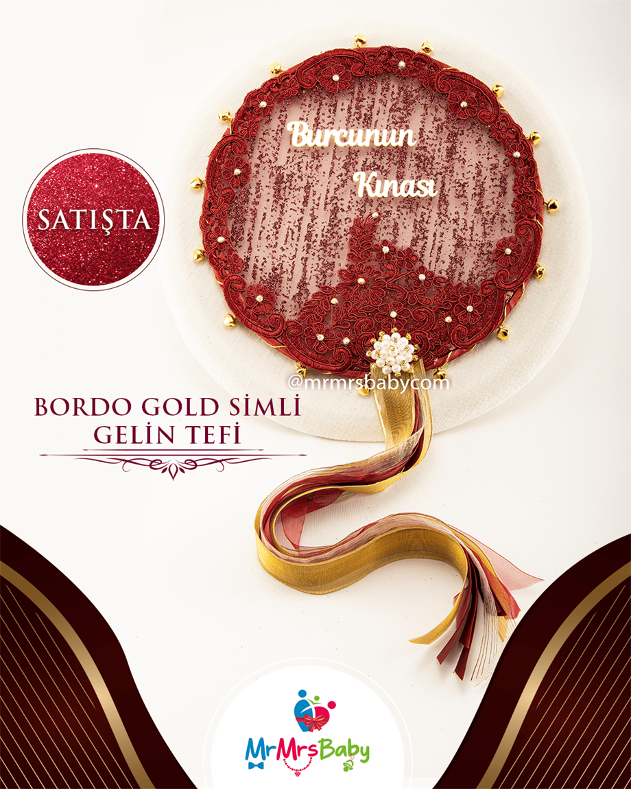 Simli Bordo Gold Kına Seti