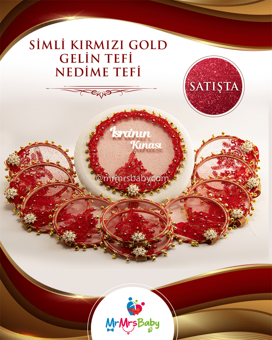 Simli Kırmızı Gold Kına Seti