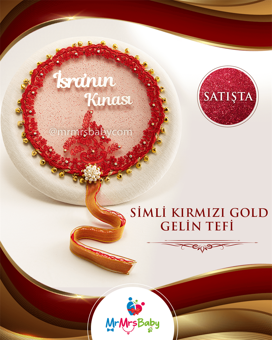 Simli Kırmızı Gold Kına Seti
