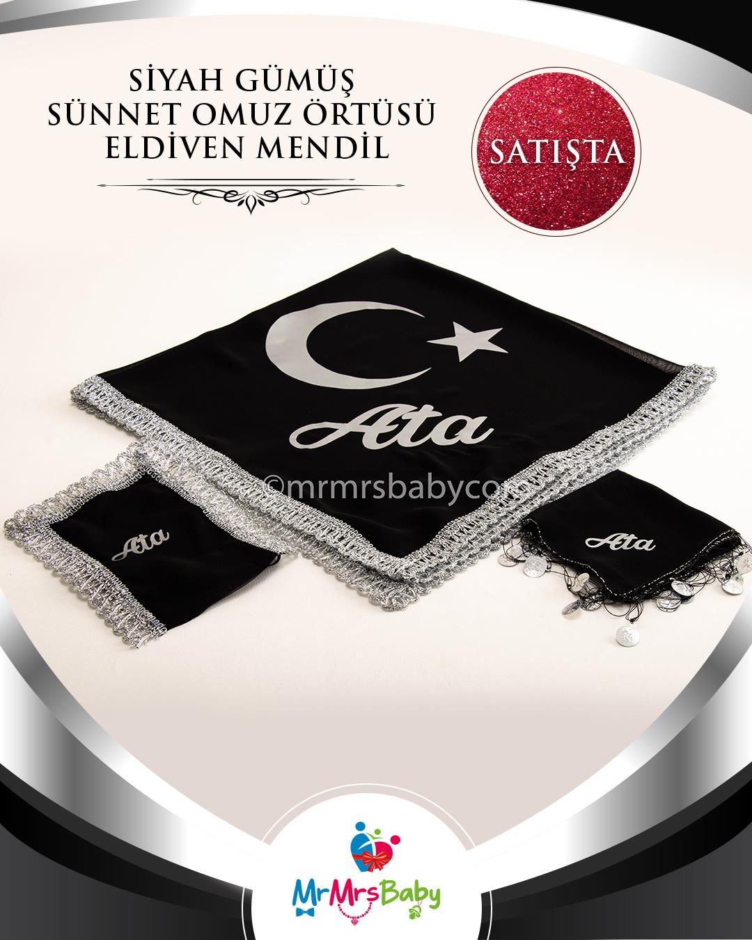 Siyah Gümüş Mega Pelerinli Sünnet Kına Seti