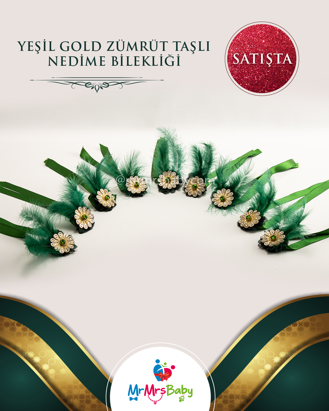 Yeşil Gold Simli Kına Seti