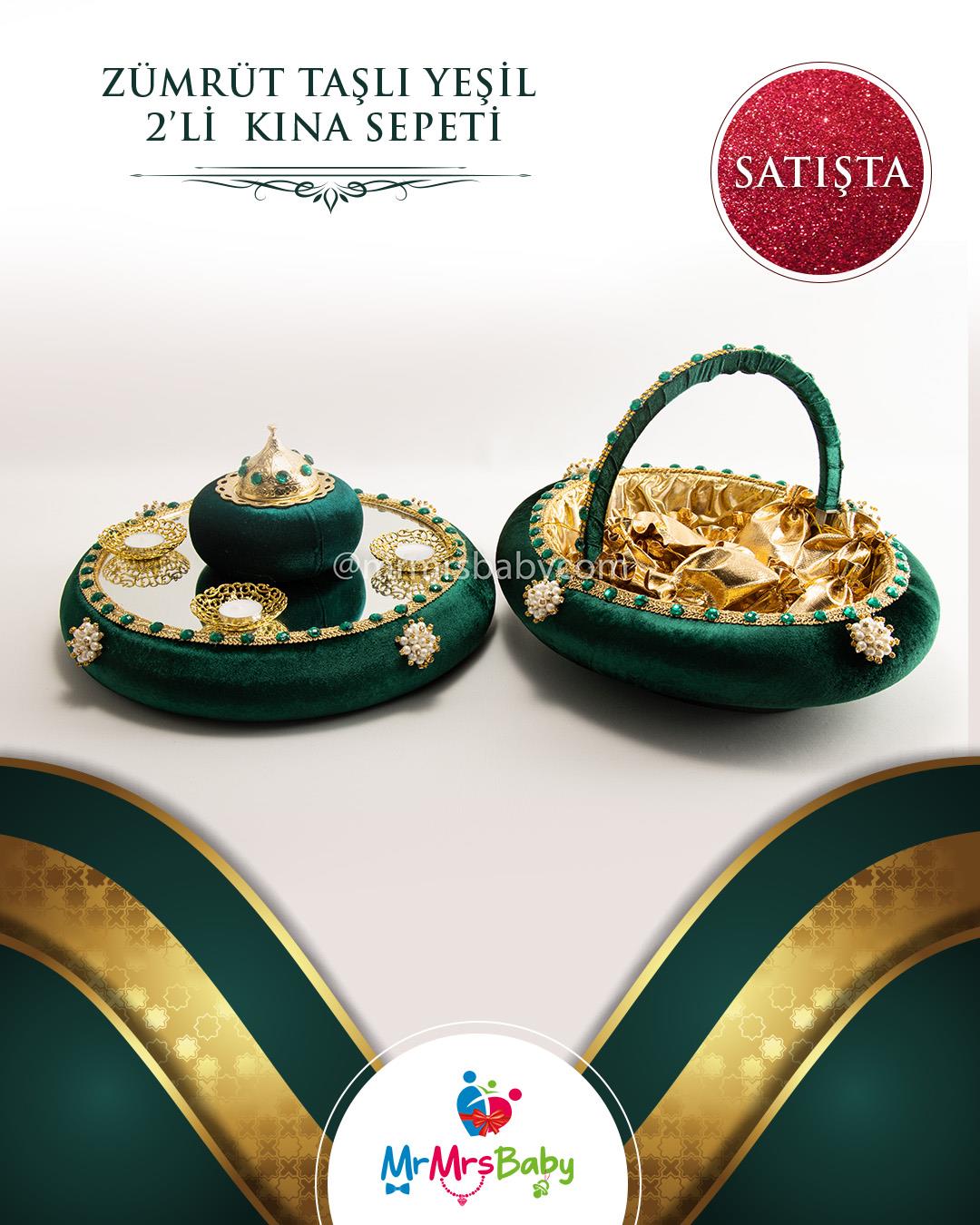 Yeşil Gold Simli Kına Seti