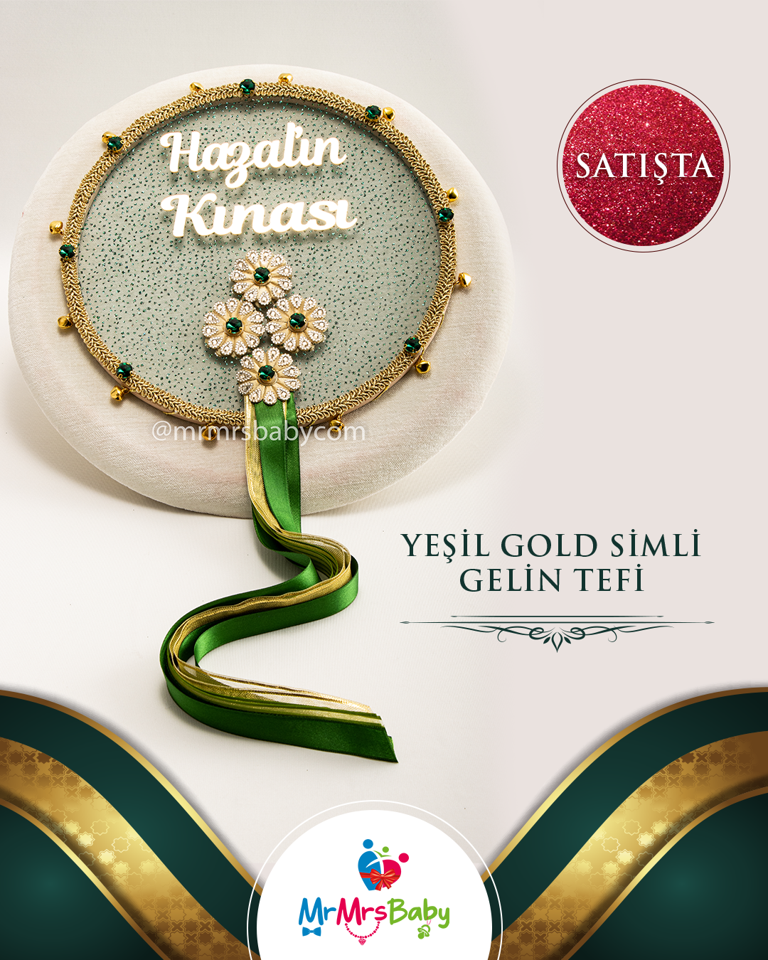Yeşil Gold Simli Kına Seti