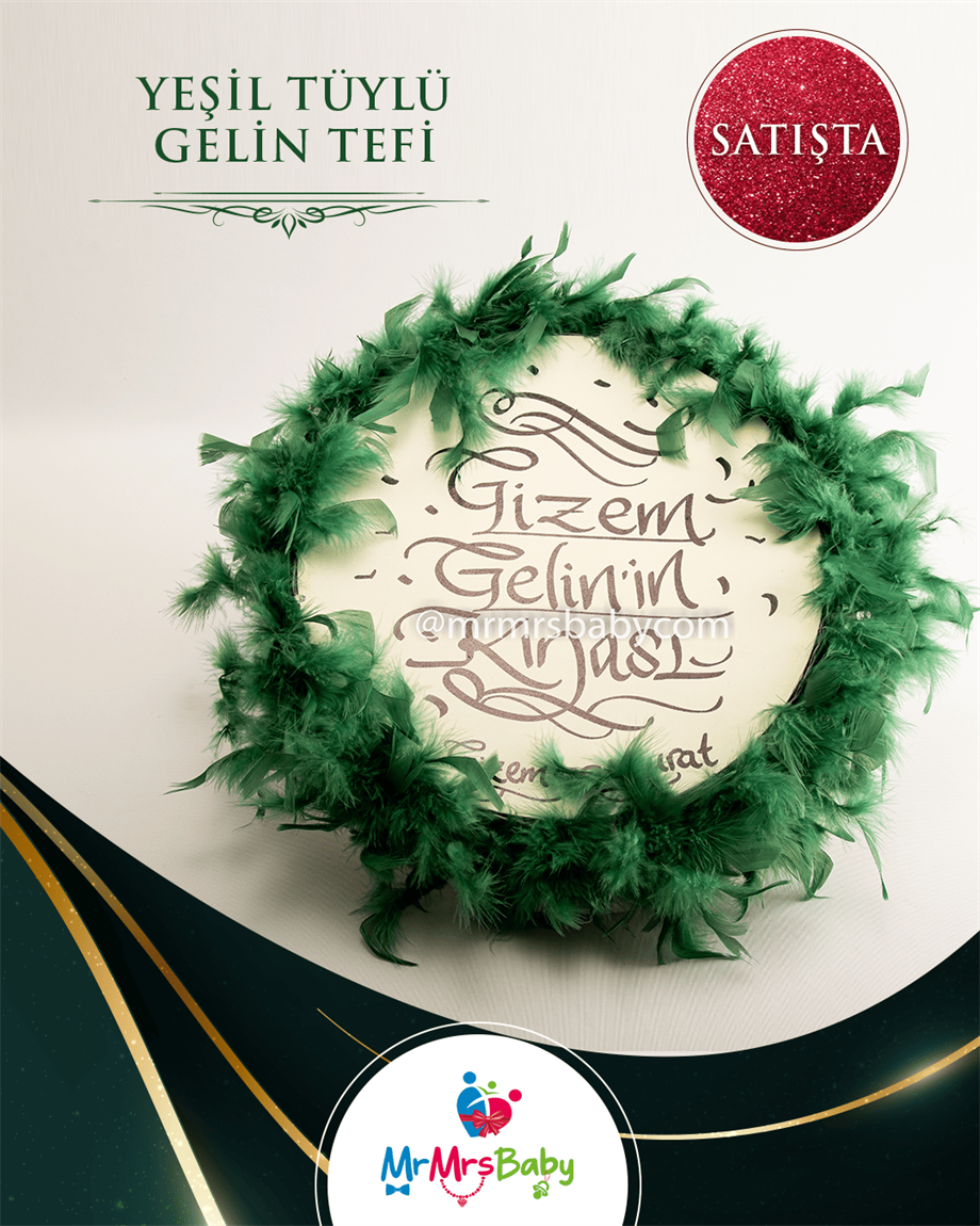 Yeşil Tüylü Yelpaze Ve Gelin Tefi İkili Kına Seti