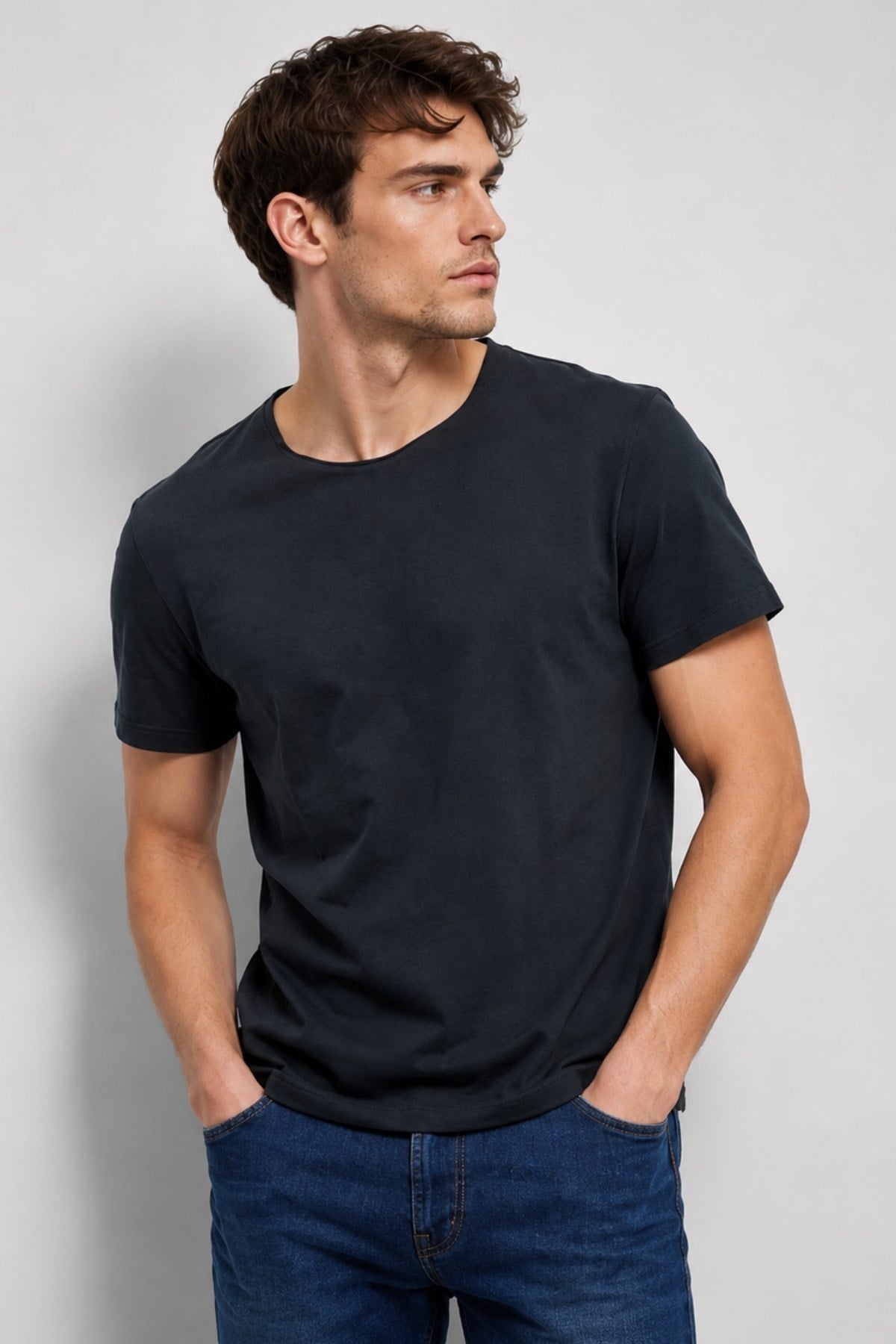 Antrasit Erkek Yıkamalı Basic T-shirt
