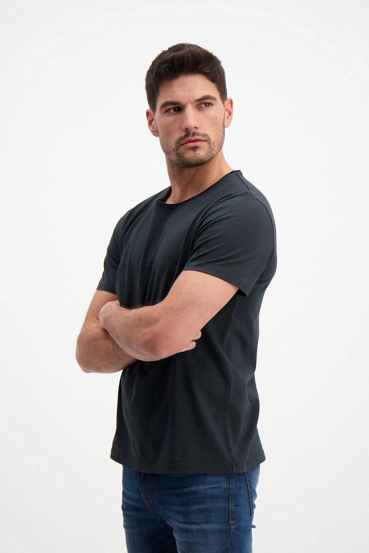 Antrasit Erkek Yıkamalı Basic T-shirt