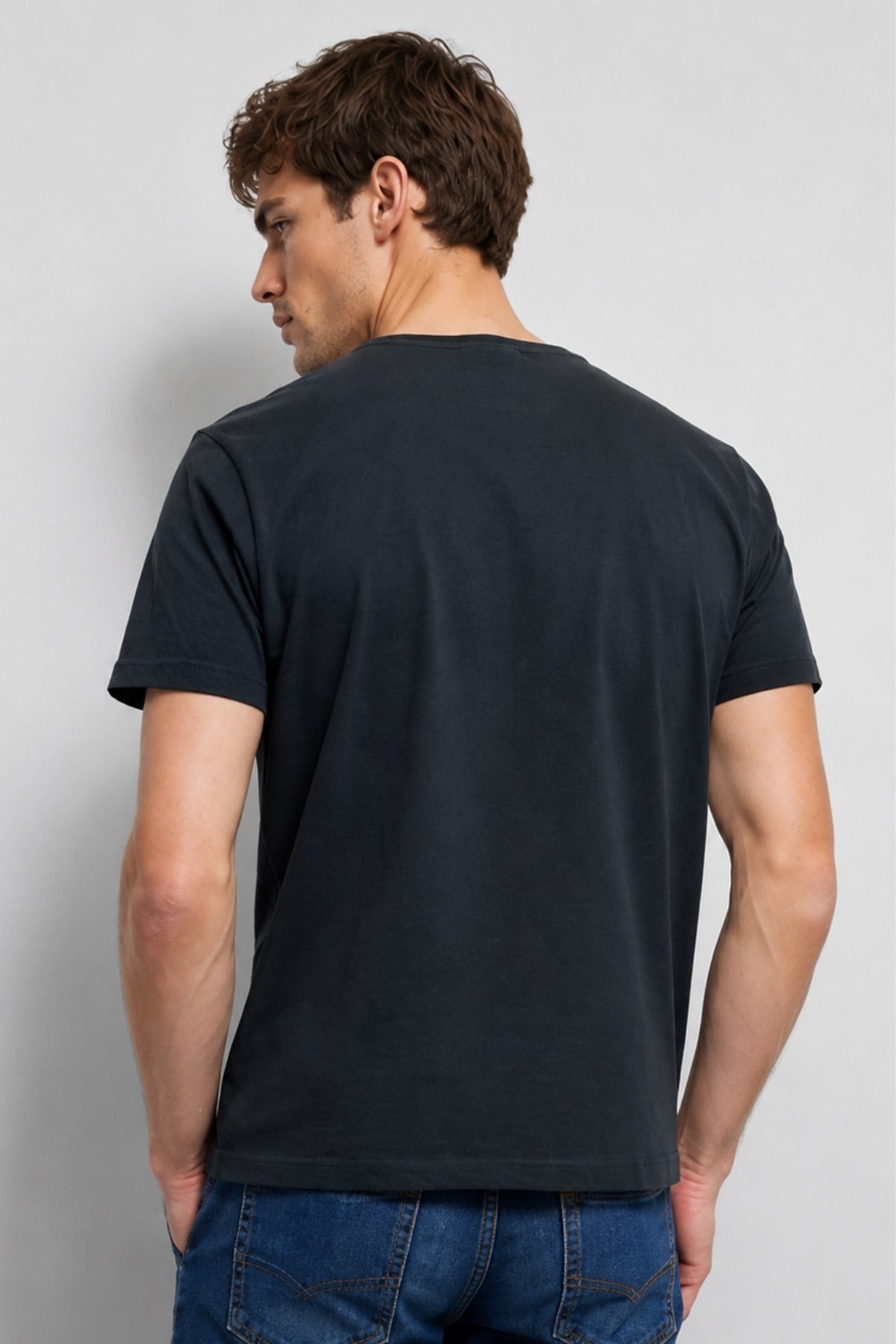 Antrasit Erkek Yıkamalı Basic T-shirt