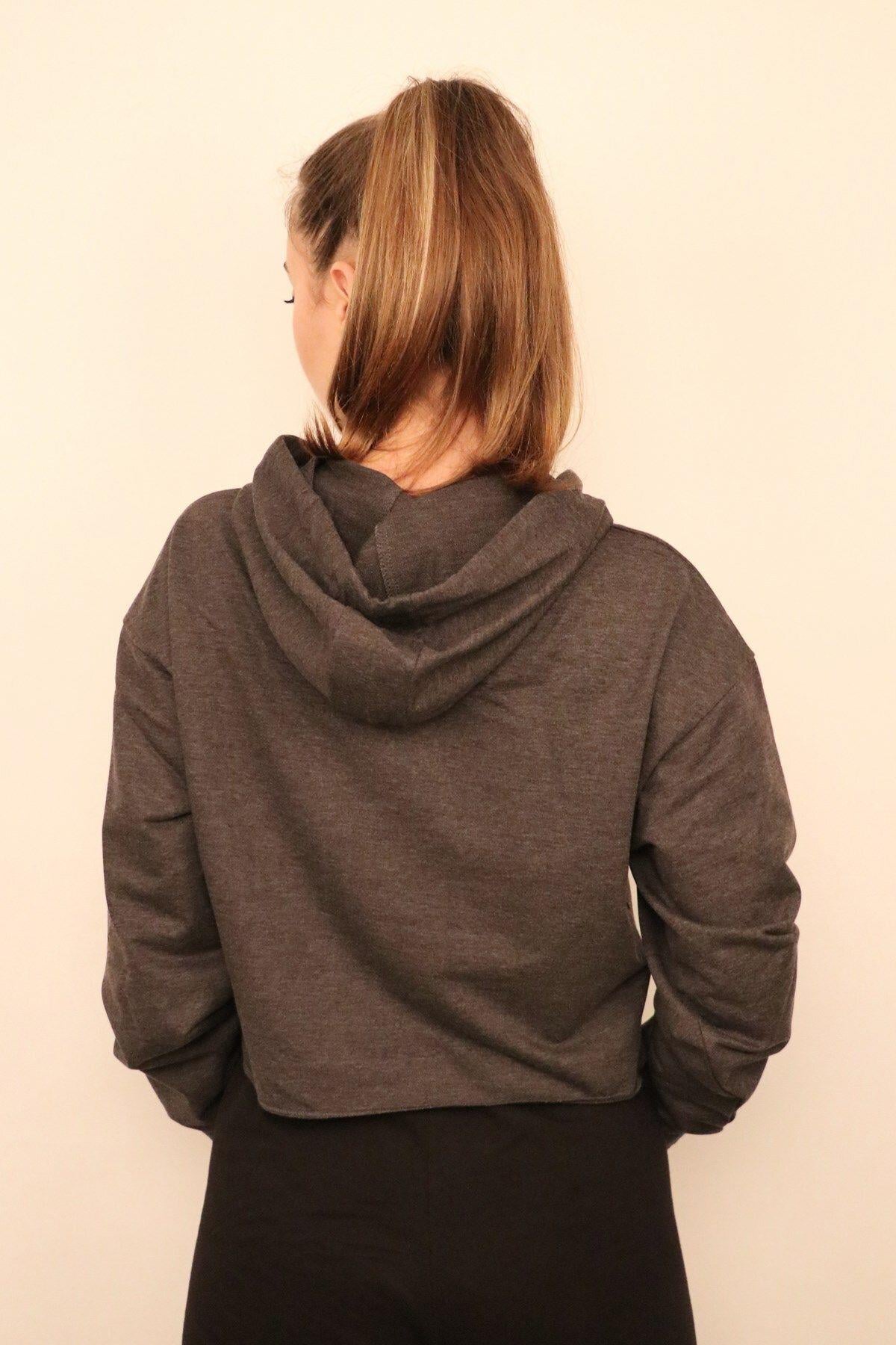 Antrasit Kadın Crop Sweatshirt