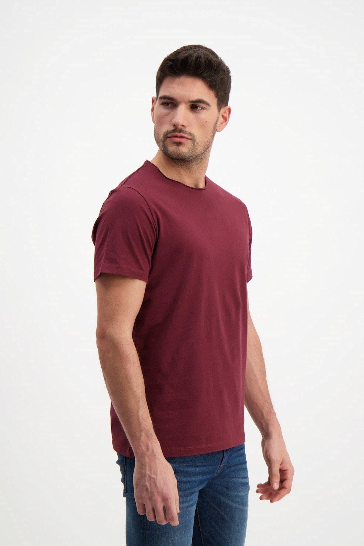 Bordo Erkek Yıkamalı Basic T-shirt
