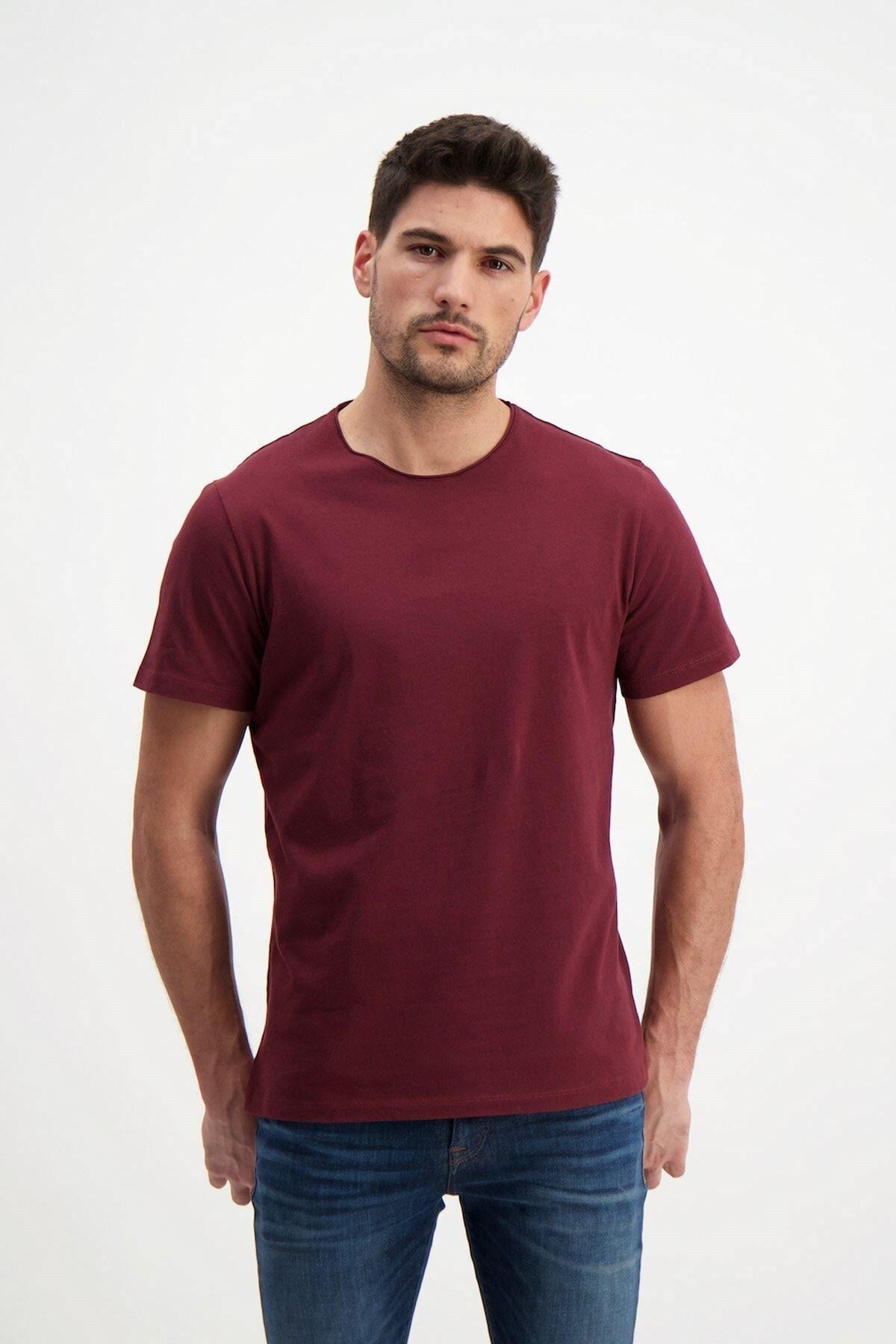 Bordo Erkek Yıkamalı Basic T-shirt
