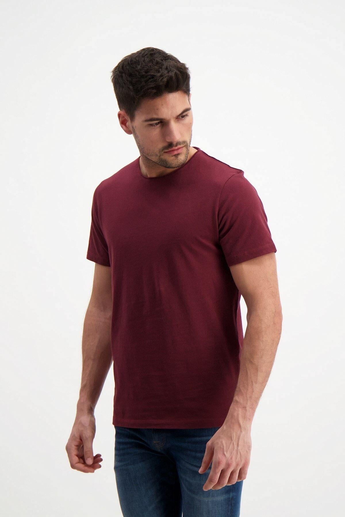 Bordo Erkek Yıkamalı Basic T-shirt