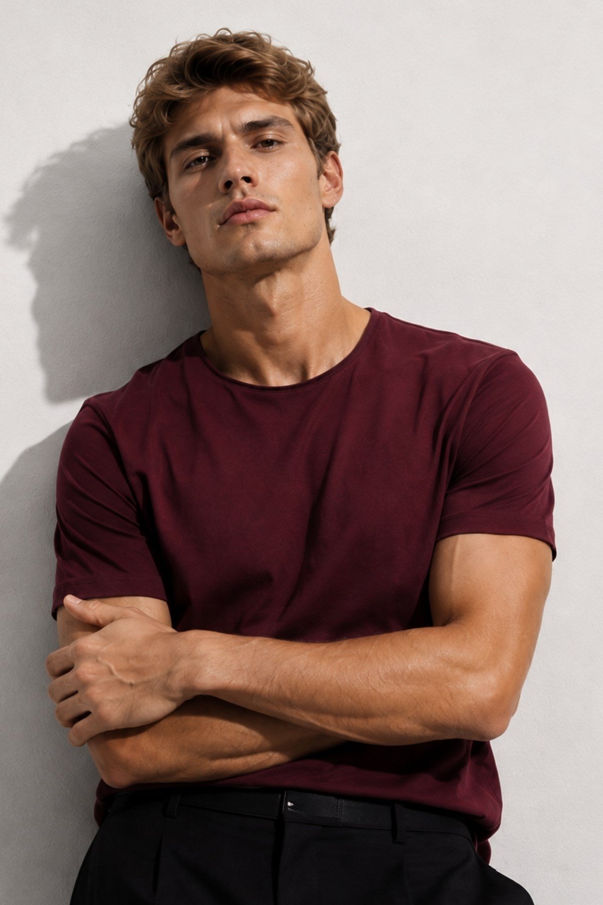 Bordo Erkek Yıkamalı Basic T-shirt