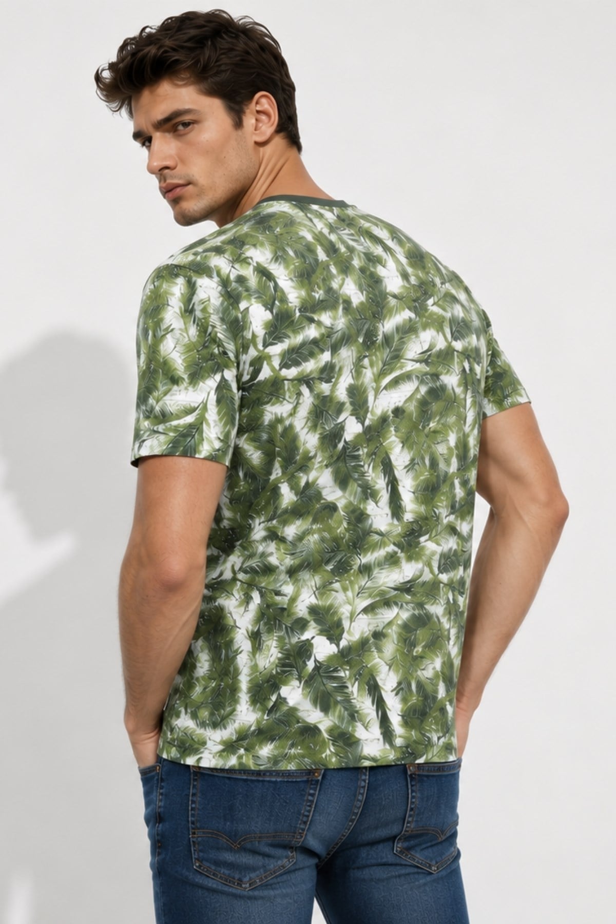 Desenli Erkek Bisiklet Yaka T-shirt %100 Pamuk Tişört