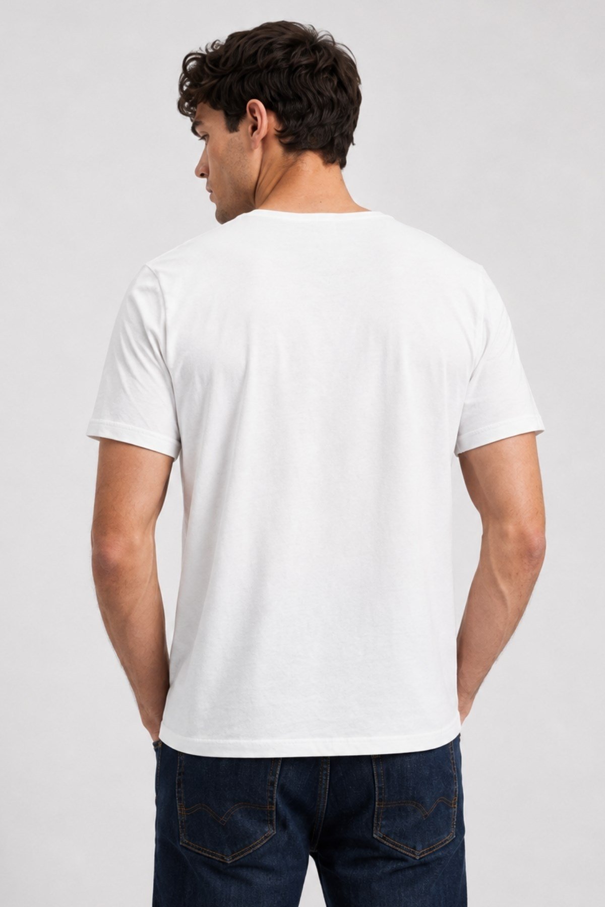 Ekru Erkek Yıkamalı Basic T-shirt