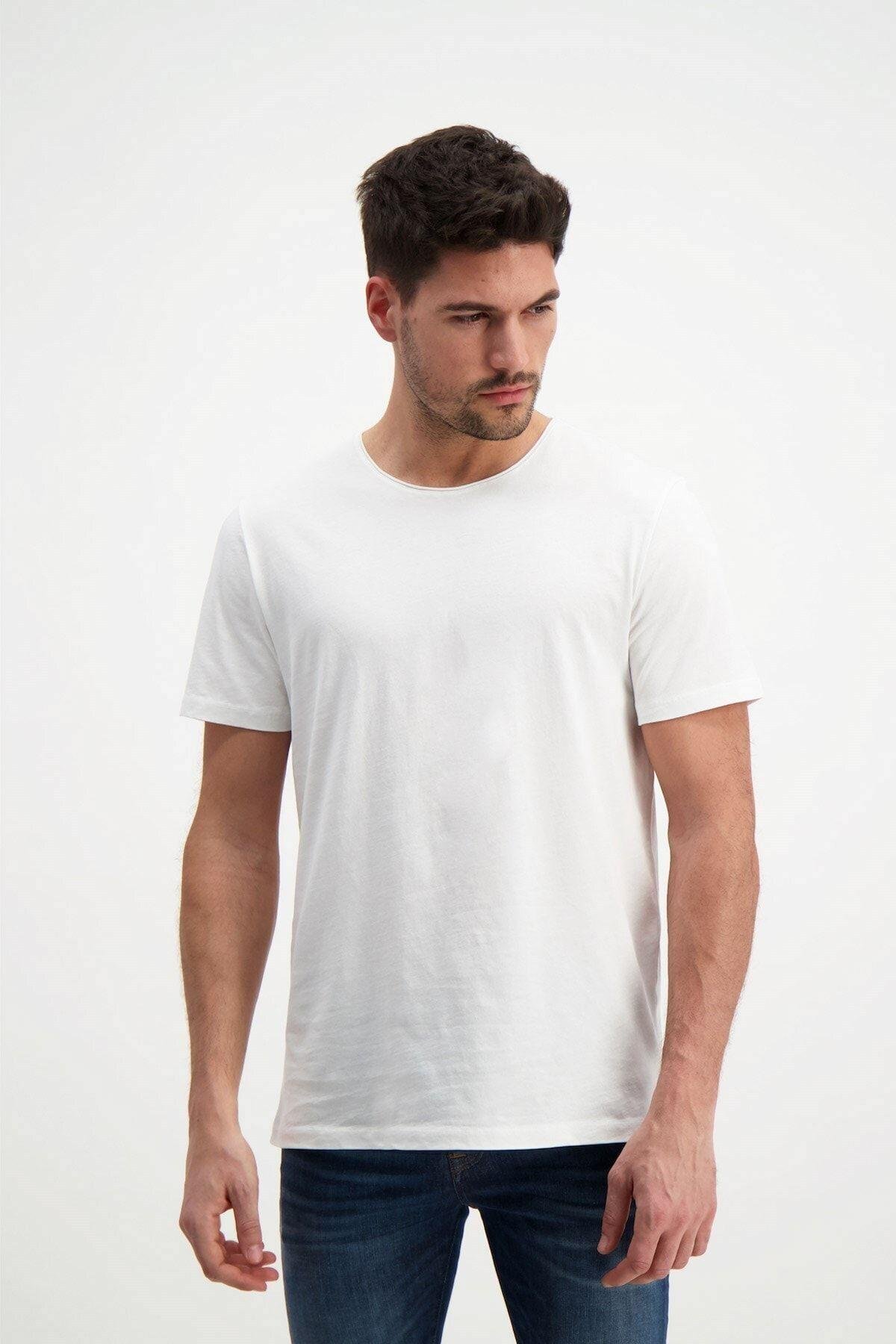 Ekru Erkek Yıkamalı Basic T-shirt