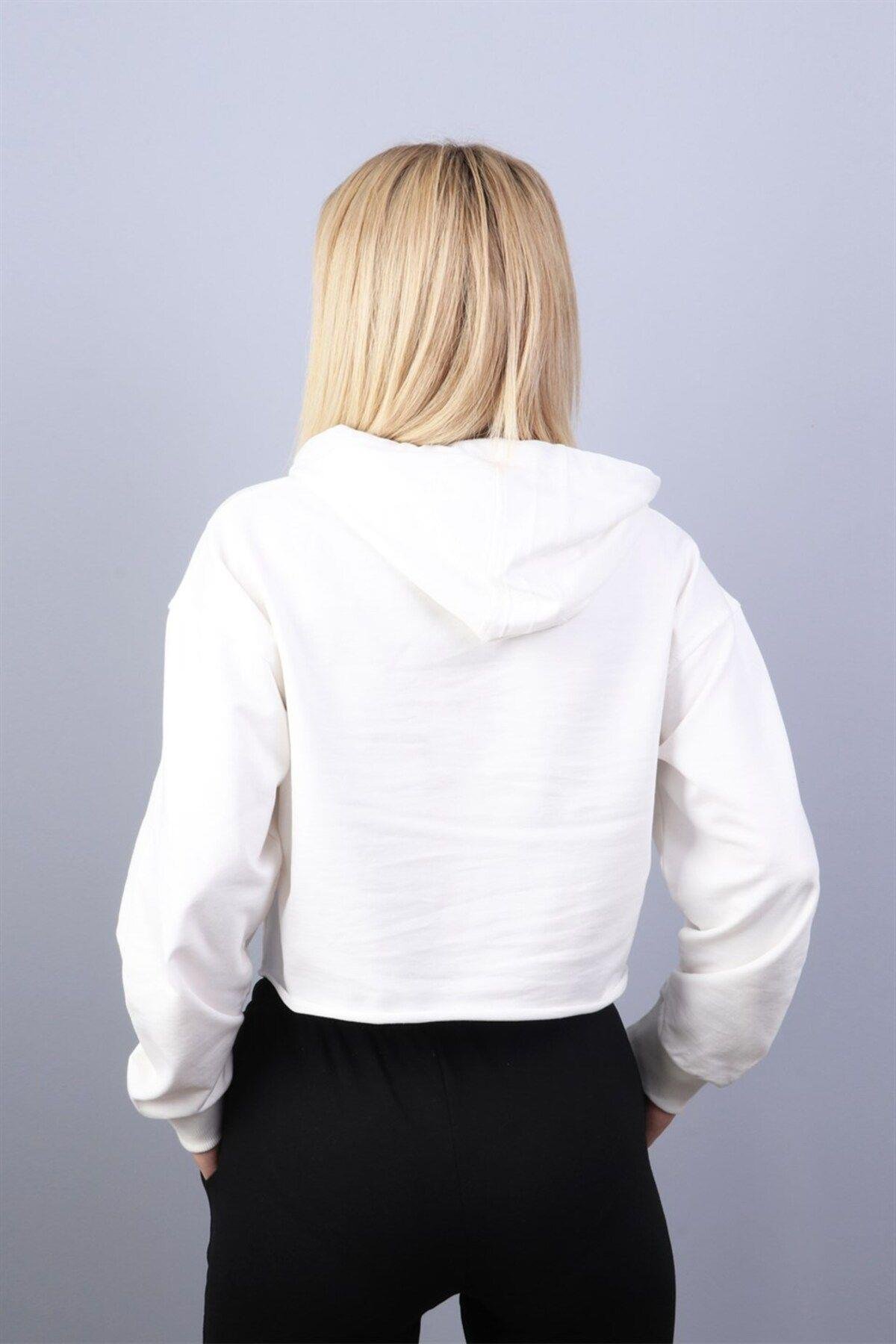 Ekru Kadın Crop Sweatshirt