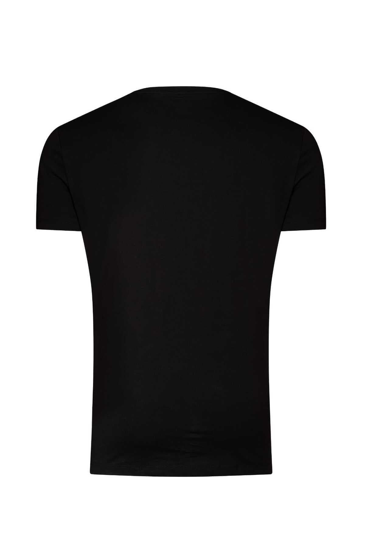 Erkek %100 Pamuk Kısa Kollu Siyah T-shirt V Yaka Basic Erkek Tişört