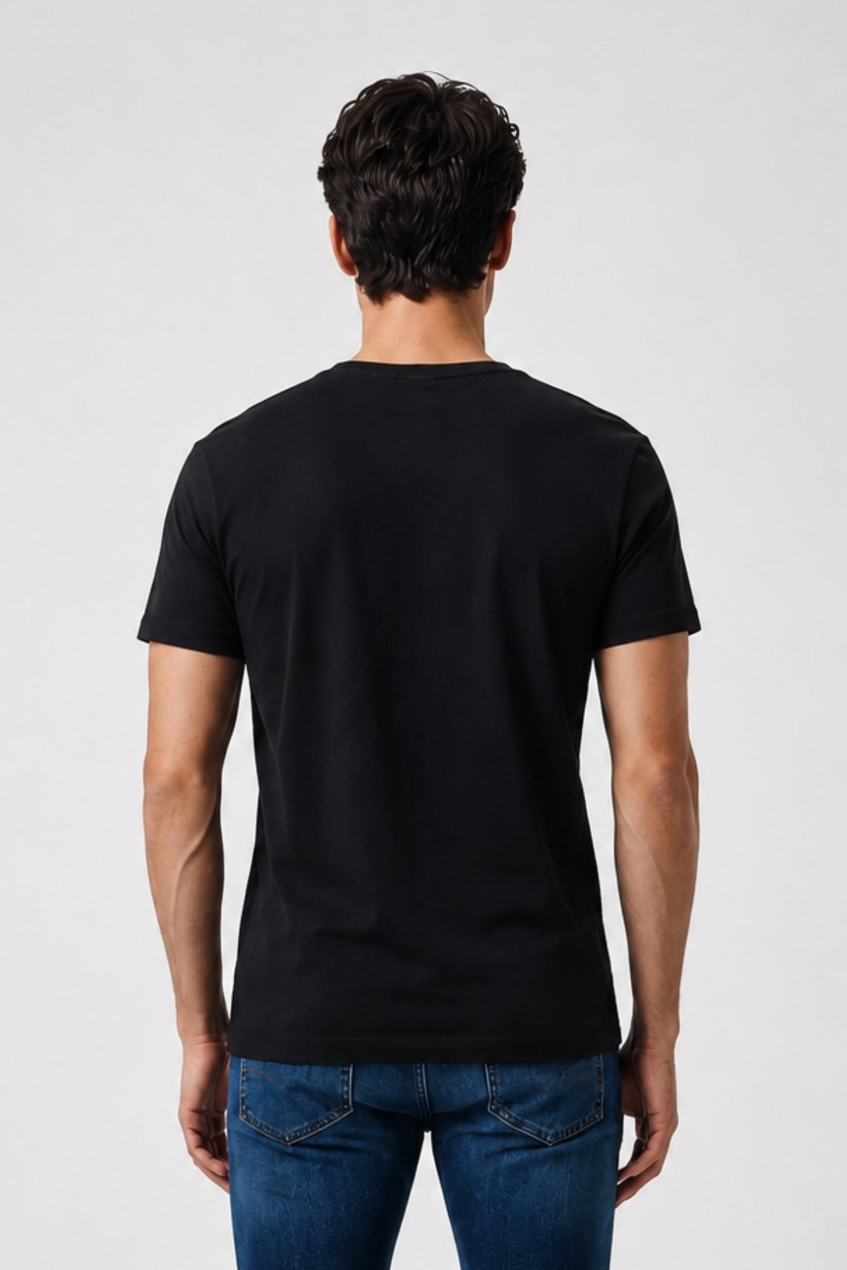 Erkek %100 Pamuk Kısa Kollu Siyah T-shirt V Yaka Basic Erkek Tişört