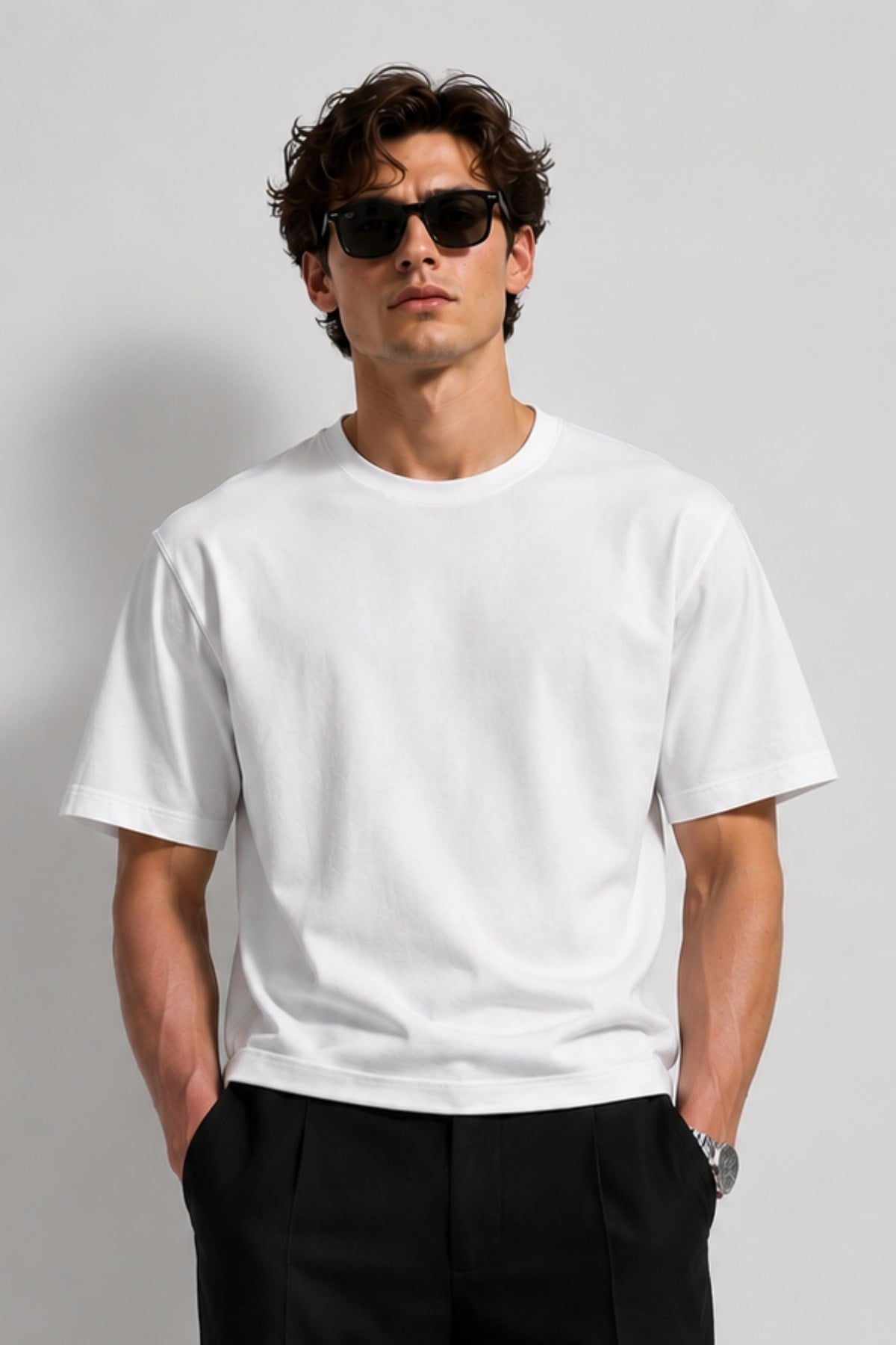 Erkek %100 Pamuk Oversize Tişört Basic Bisiklet Yaka Kısa Kollu T-Shirt