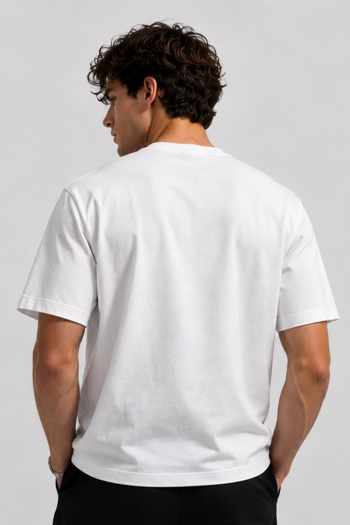 Erkek %100 Pamuk Oversize Tişört Basic Bisiklet Yaka Kısa Kollu T-Shirt