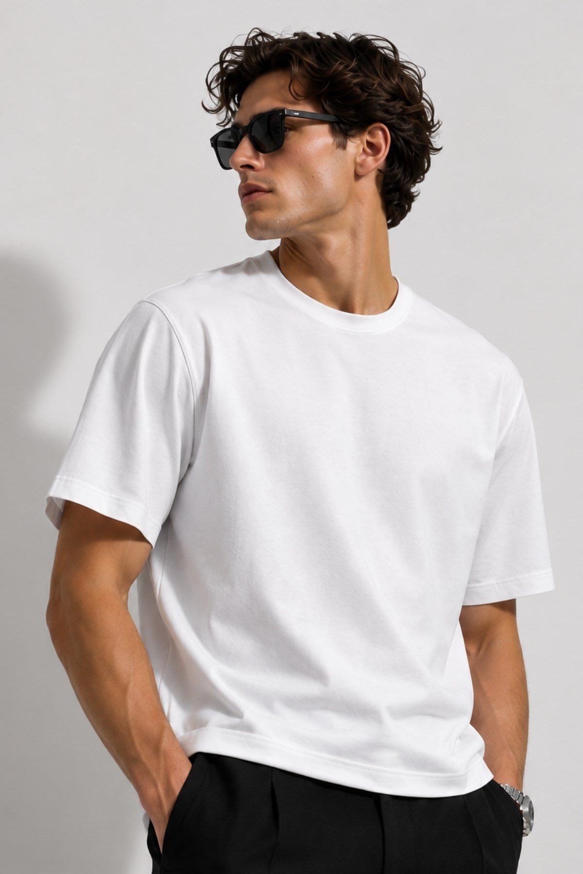 Erkek %100 Pamuk Oversize Tişört Basic Bisiklet Yaka Kısa Kollu T-Shirt