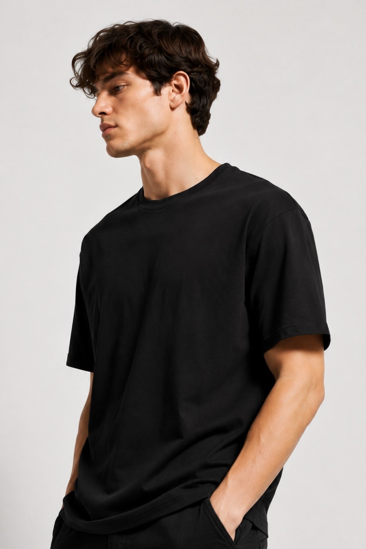 Erkek %100 Pamuk Oversize Tişört Basic Bisiklet Yaka Kısa Kollu T-Shirt