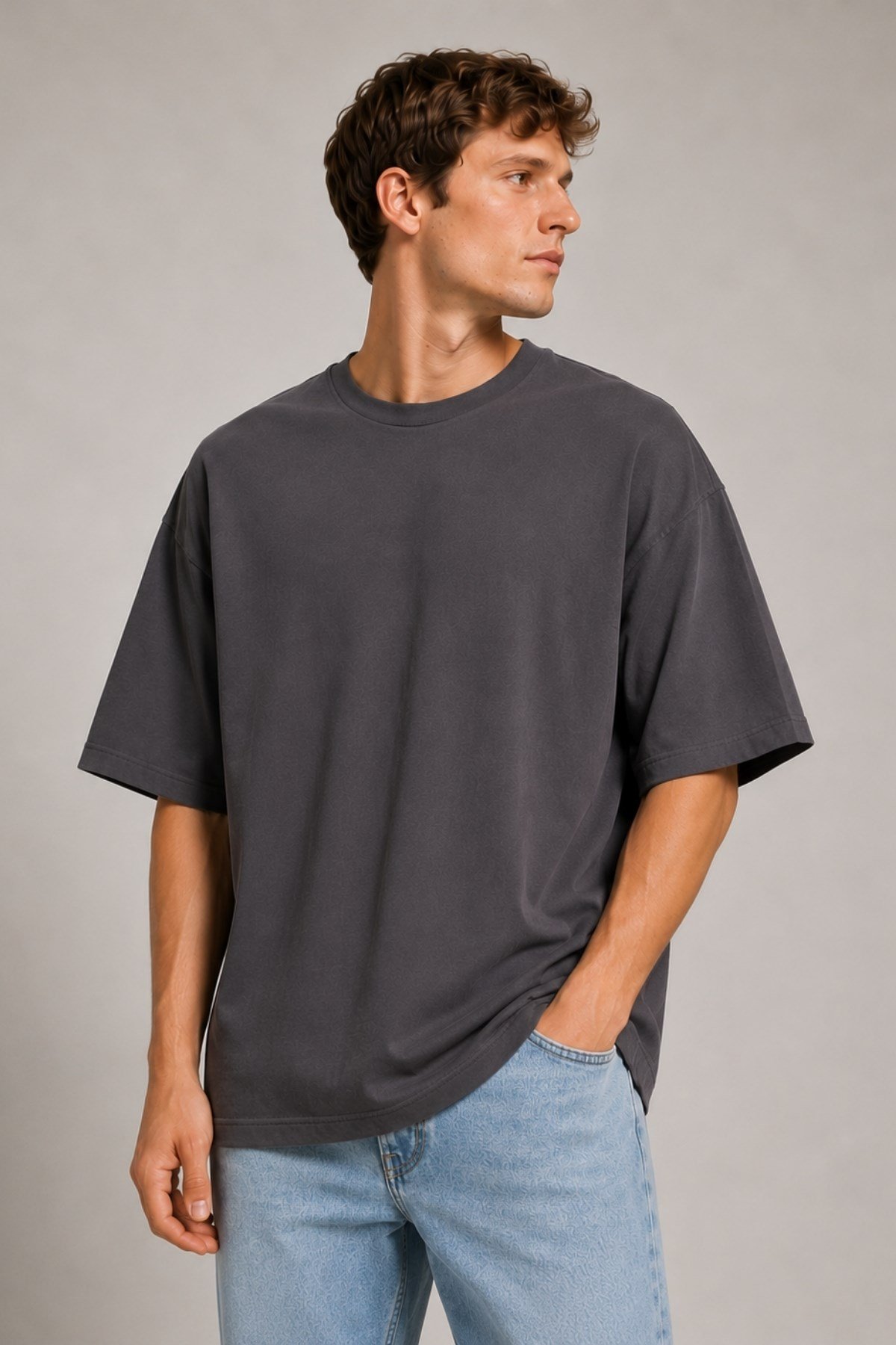 Erkek %100 Pamuk Oversize Tişört Basic Bisiklet Yaka Kısa Kollu T-Shirt