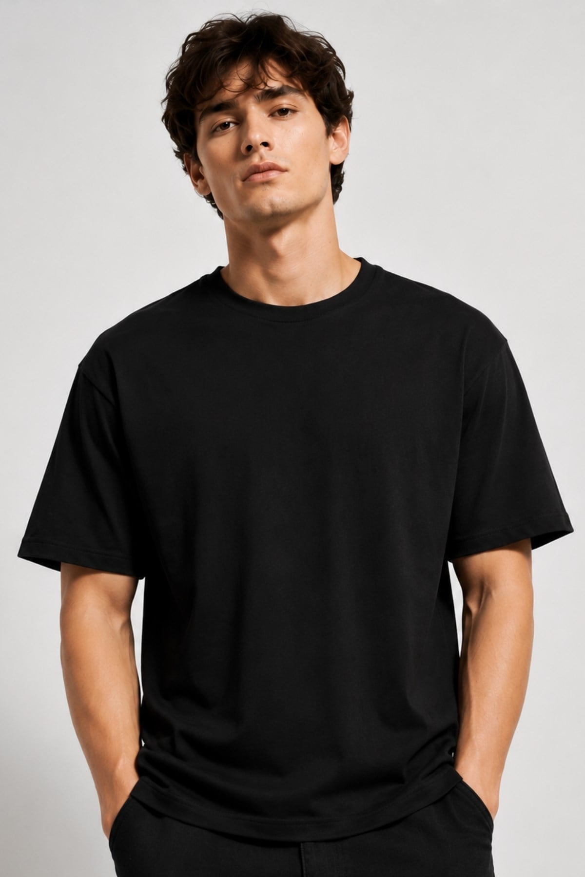 Erkek %100 Pamuk Oversize Tişört Basic Bisiklet Yaka Kısa Kollu T-Shirt