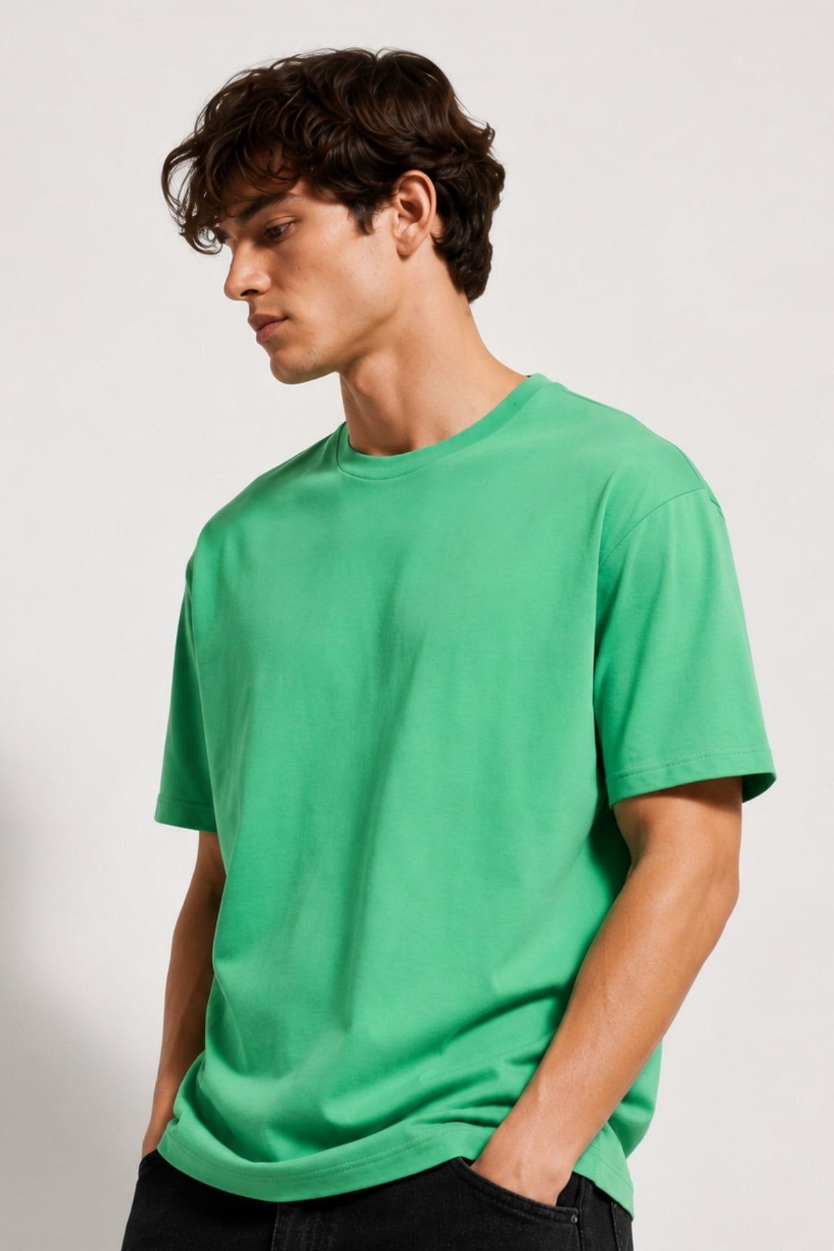 Erkek %100 Pamuk Oversize Tişört Basic Bisiklet Yaka Kısa Kollu T-Shirt