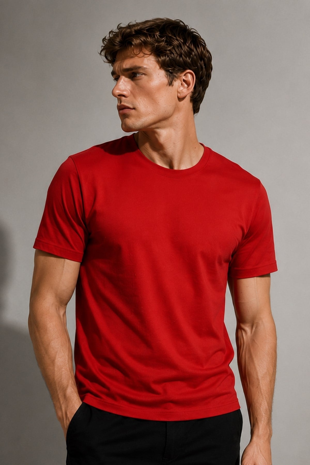 Erkek %100 Pamuk Slim Fit Sporcu Tişört Basic Bisiklet Yaka Kısa Kollu T-Shirt