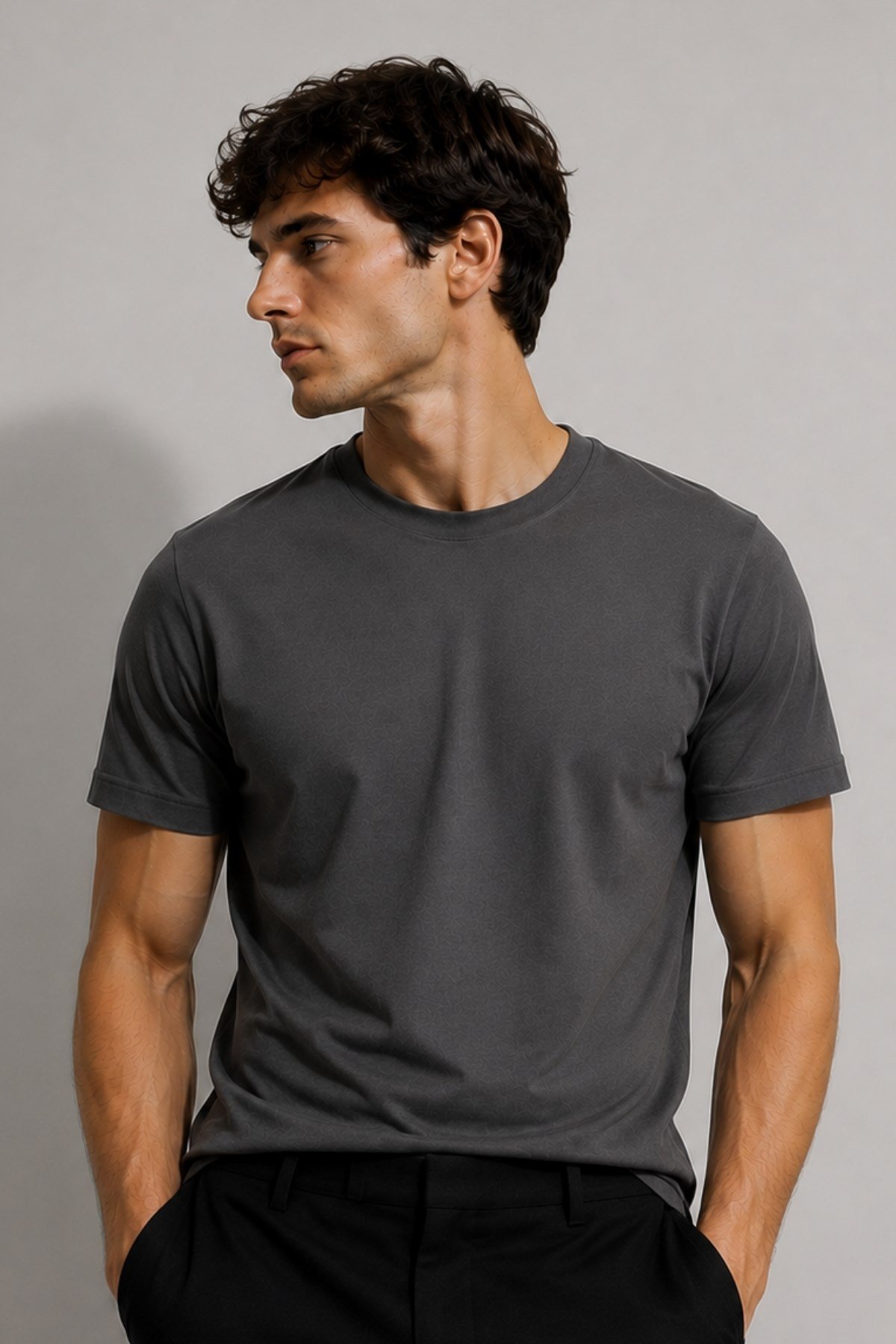 Erkek %100 Pamuk Slim Fit Sporcu Tişört Basic Bisiklet Yaka Kısa Kollu T-Shirt