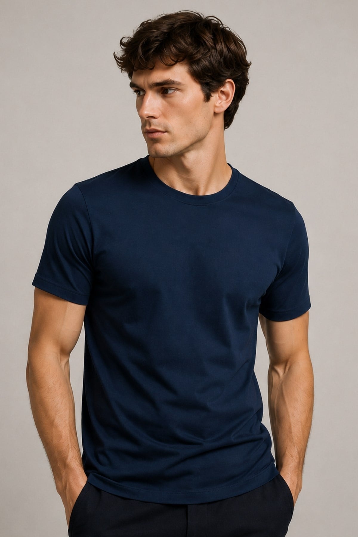 Erkek %100 Pamuk Slim Fit Sporcu Tişört Basic Bisiklet Yaka Kısa Kollu T-Shirt