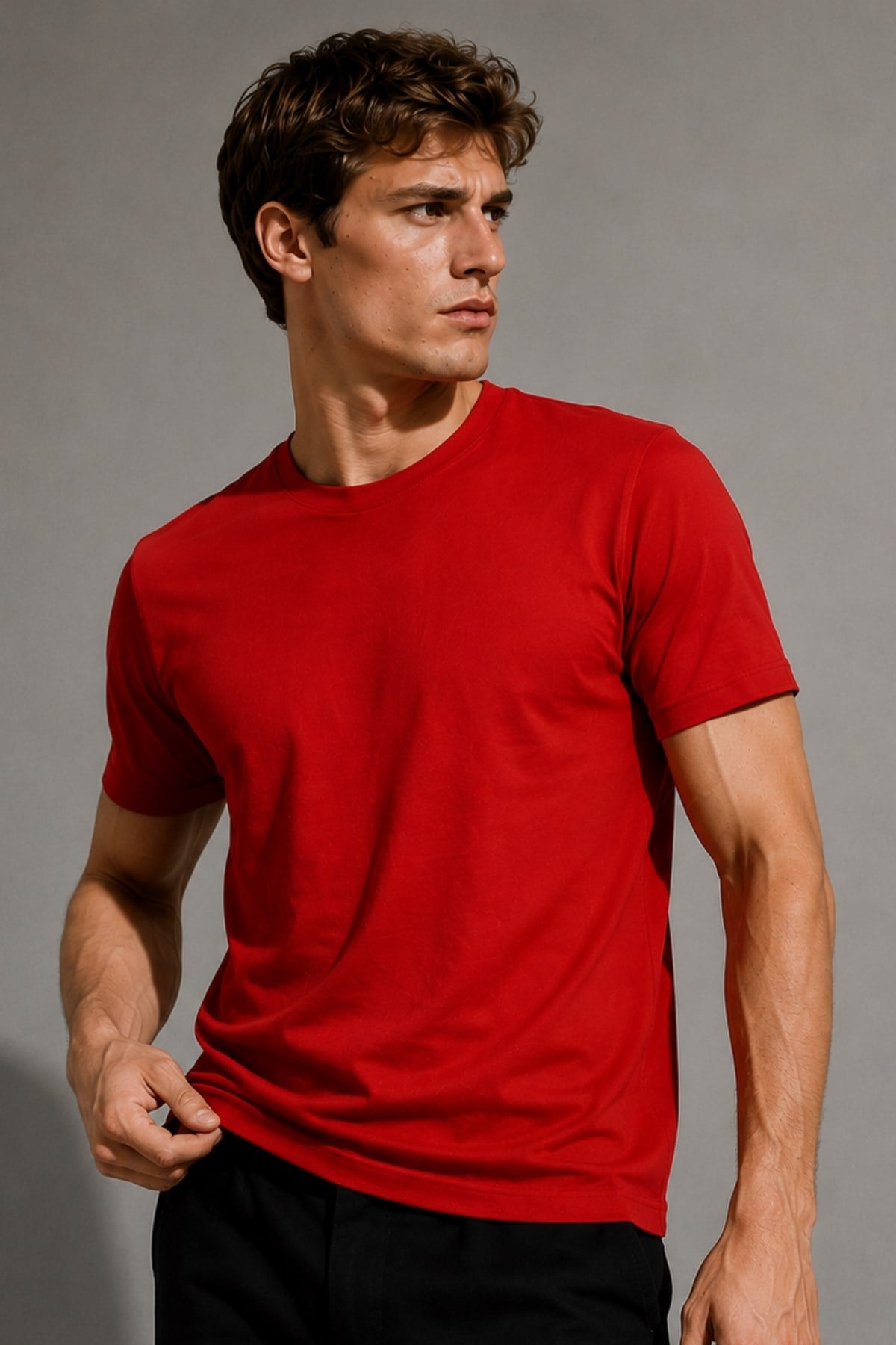Erkek %100 Pamuk Slim Fit Sporcu Tişört Basic Bisiklet Yaka Kısa Kollu T-Shirt