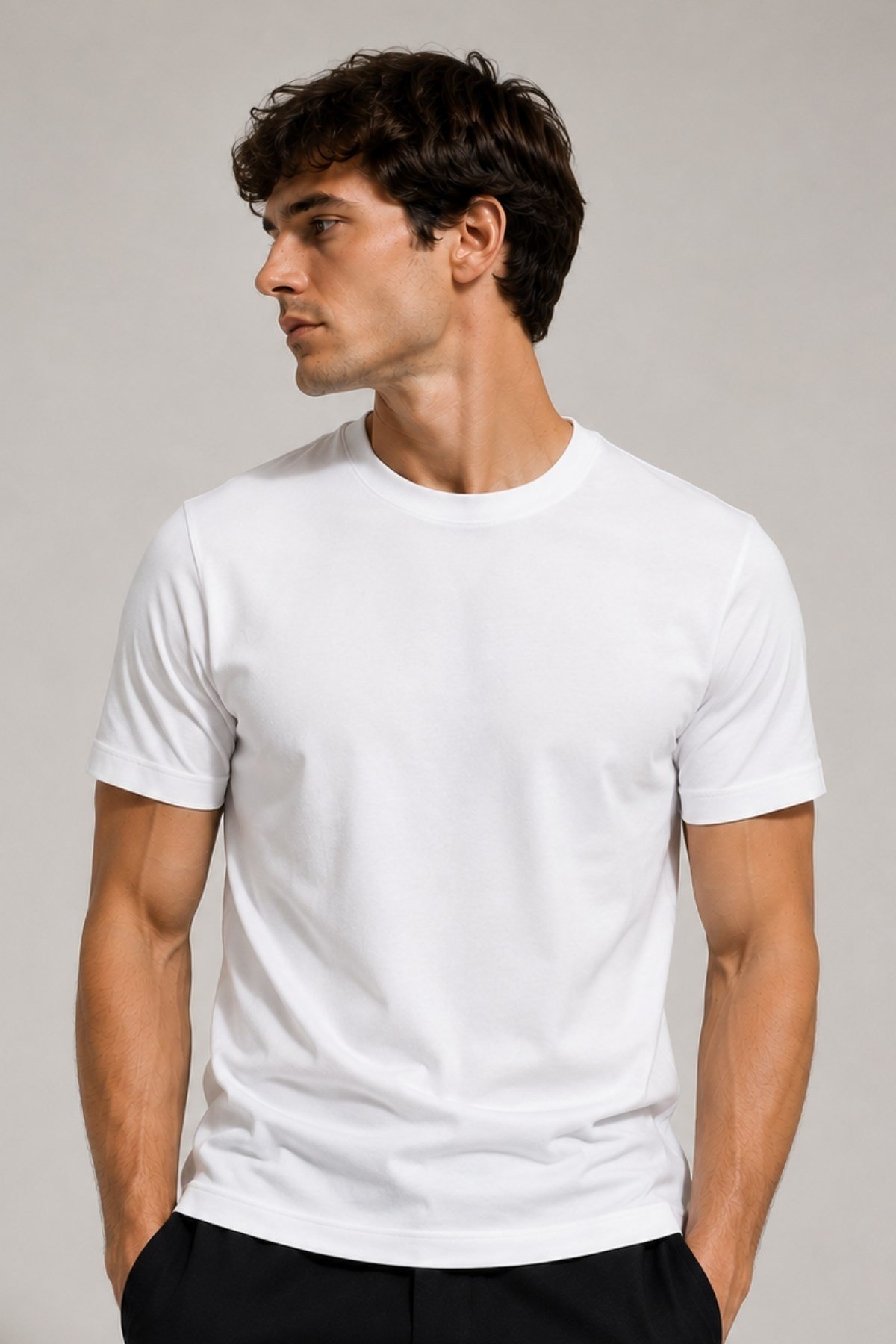 Erkek %100 Pamuk Slim Fit Sporcu Tişört Basic Bisiklet Yaka Kısa Kollu T-Shirt