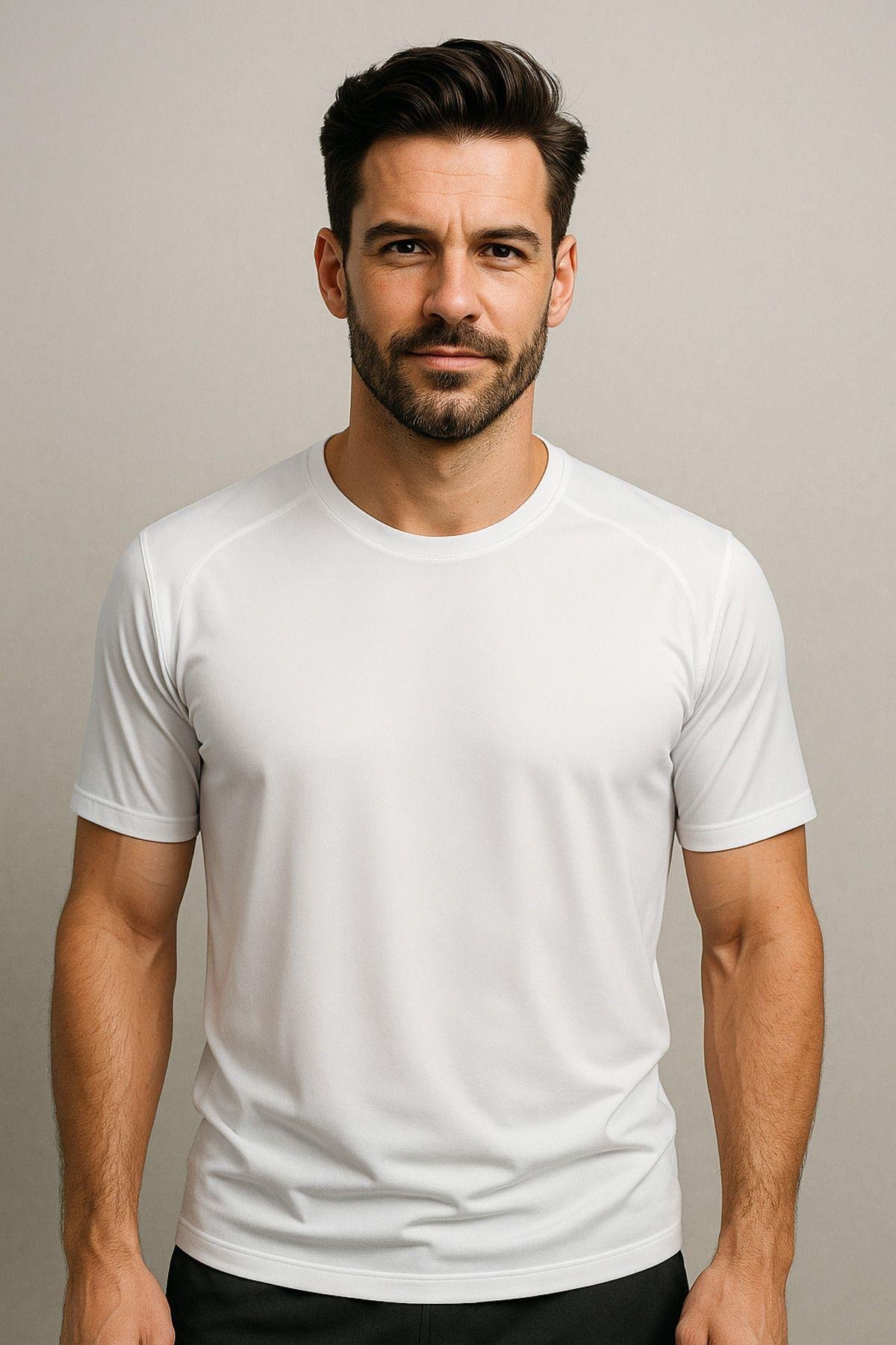 Erkek %100 Pamuk Slim Fit Sporcu Tişört Basic Bisiklet Yaka Kısa Kollu T-Shirt