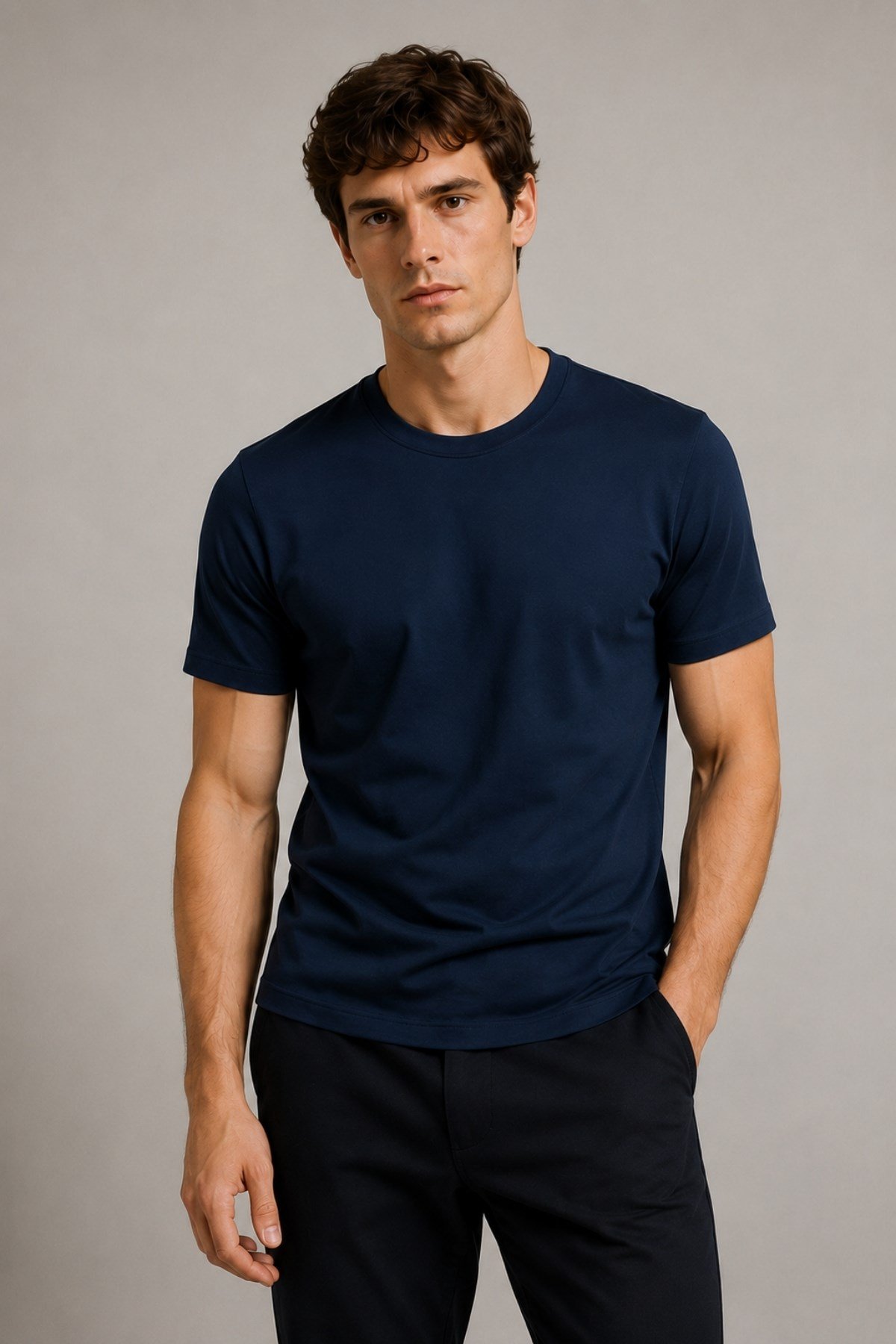 Erkek %100 Pamuk Slim Fit Sporcu Tişört Basic Bisiklet Yaka Kısa Kollu T-Shirt