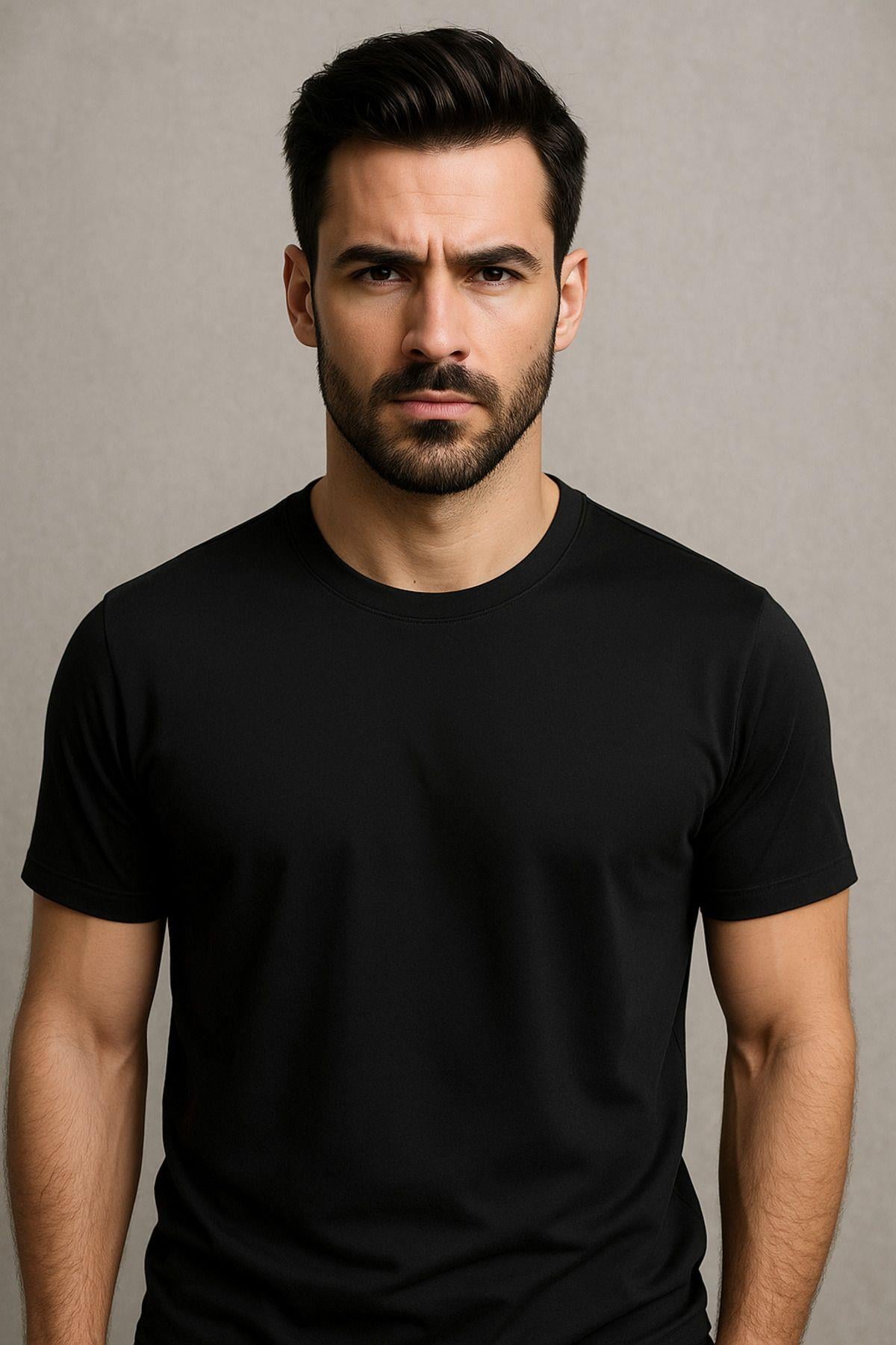 Erkek %100 Pamuk Slim Fit Sporcu Tişört Basic Bisiklet Yaka Kısa Kollu T-Shirt