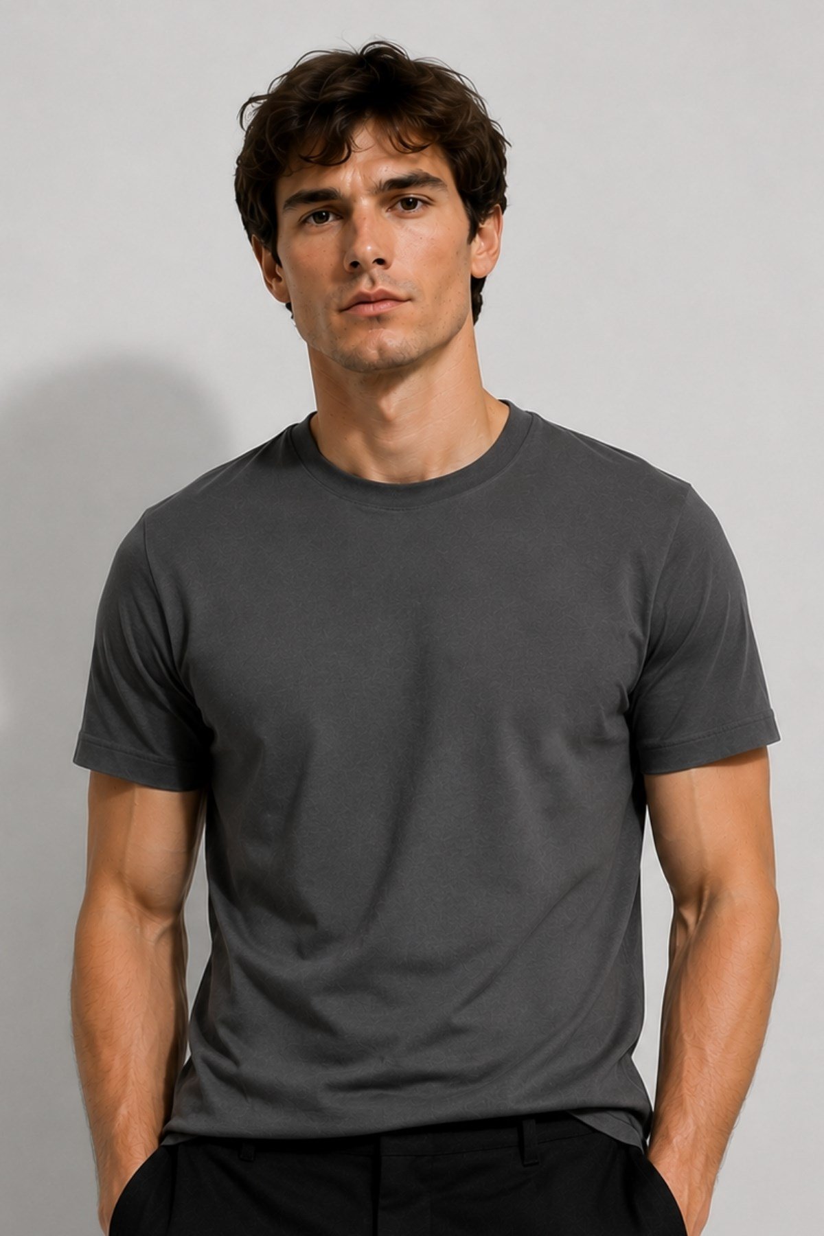 Erkek %100 Pamuk Slim Fit Sporcu Tişört Basic Bisiklet Yaka Kısa Kollu T-Shirt
