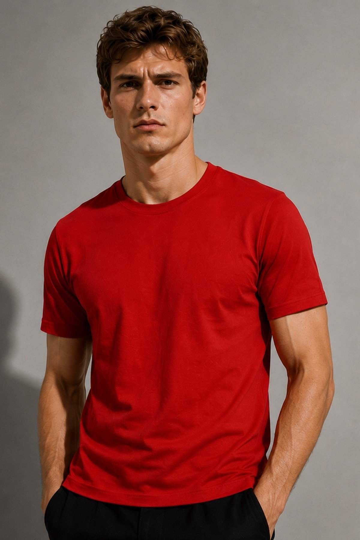 Erkek %100 Pamuk Slim Fit Sporcu Tişört Basic Bisiklet Yaka Kısa Kollu T-Shirt
