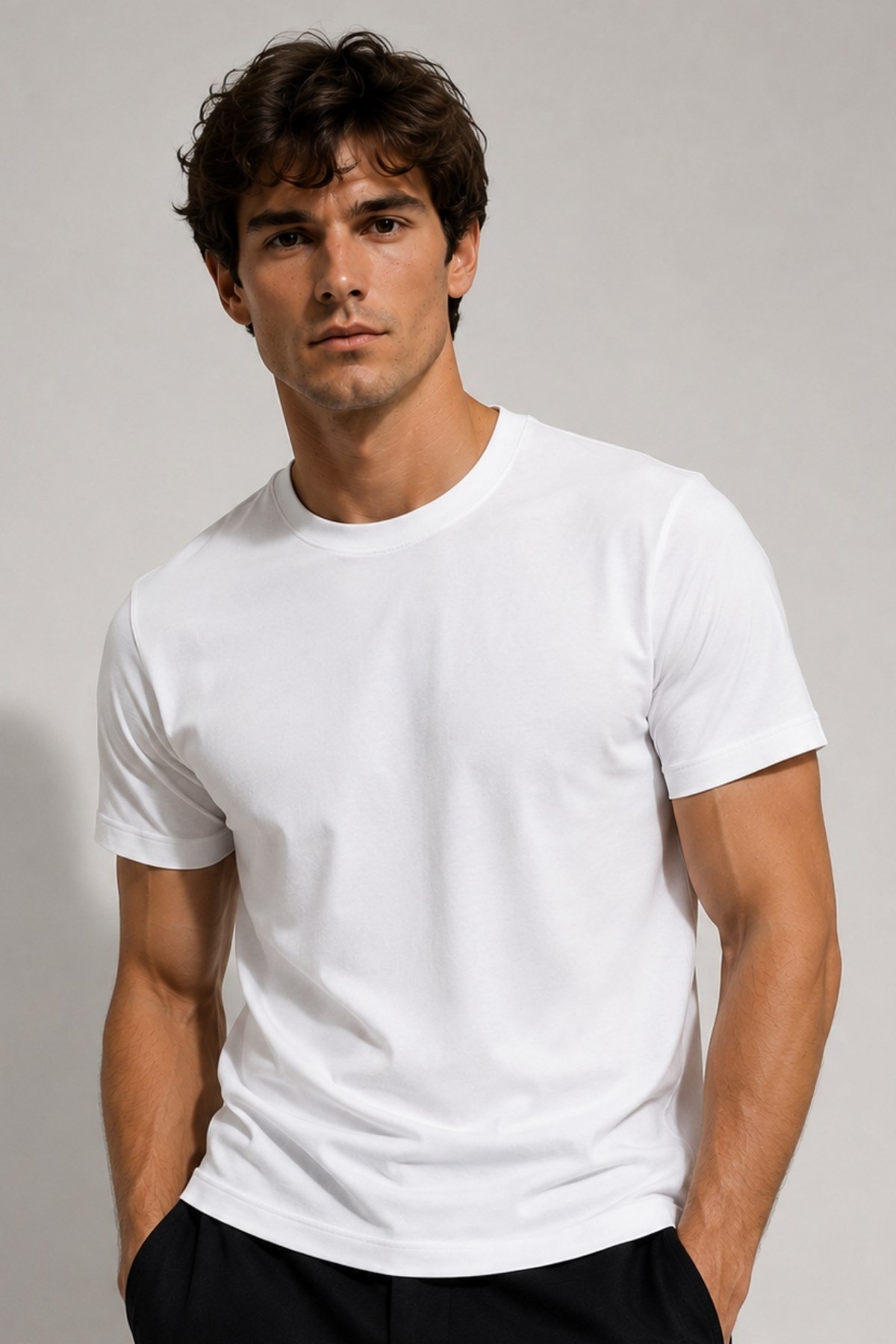 Erkek %100 Pamuk Slim Fit Sporcu Tişört Basic Bisiklet Yaka Kısa Kollu T-Shirt