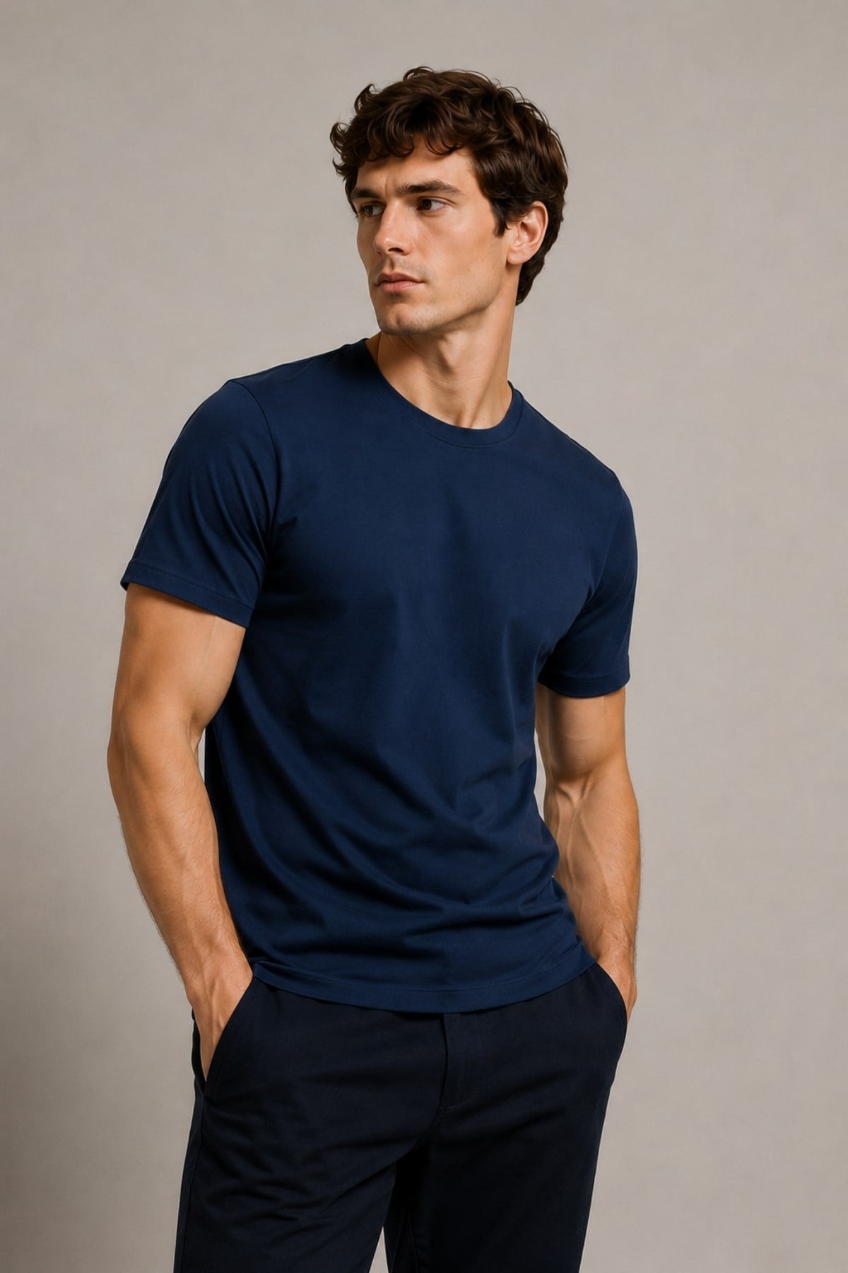 Erkek %100 Pamuk Slim Fit Sporcu Tişört Basic Bisiklet Yaka Kısa Kollu T-Shirt