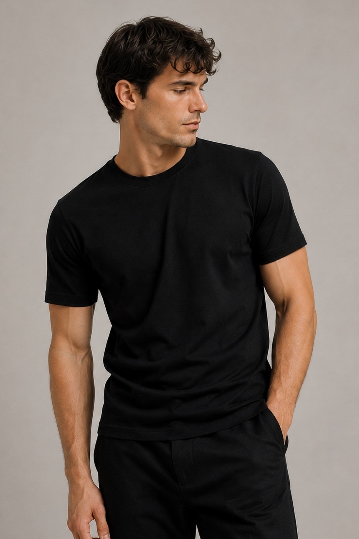 Erkek %100 Pamuk Slim Fit Sporcu Tişört Basic Bisiklet Yaka Kısa Kollu T-Shirt