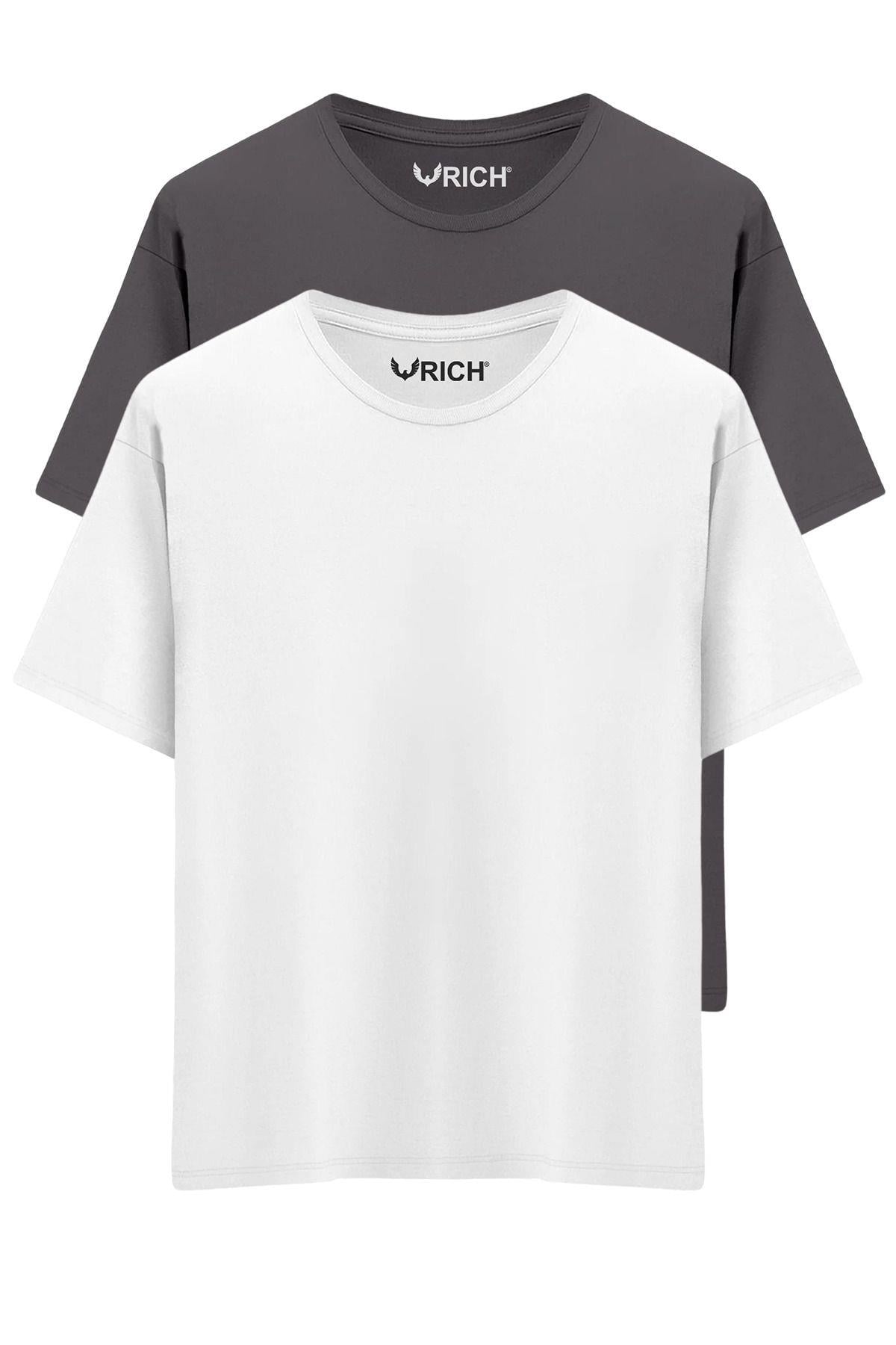 Erkek 2 Li Paket %100 Pamuk Oversize Tişört Basic Bisiklet Yaka Kısa Kollu T-Shirt