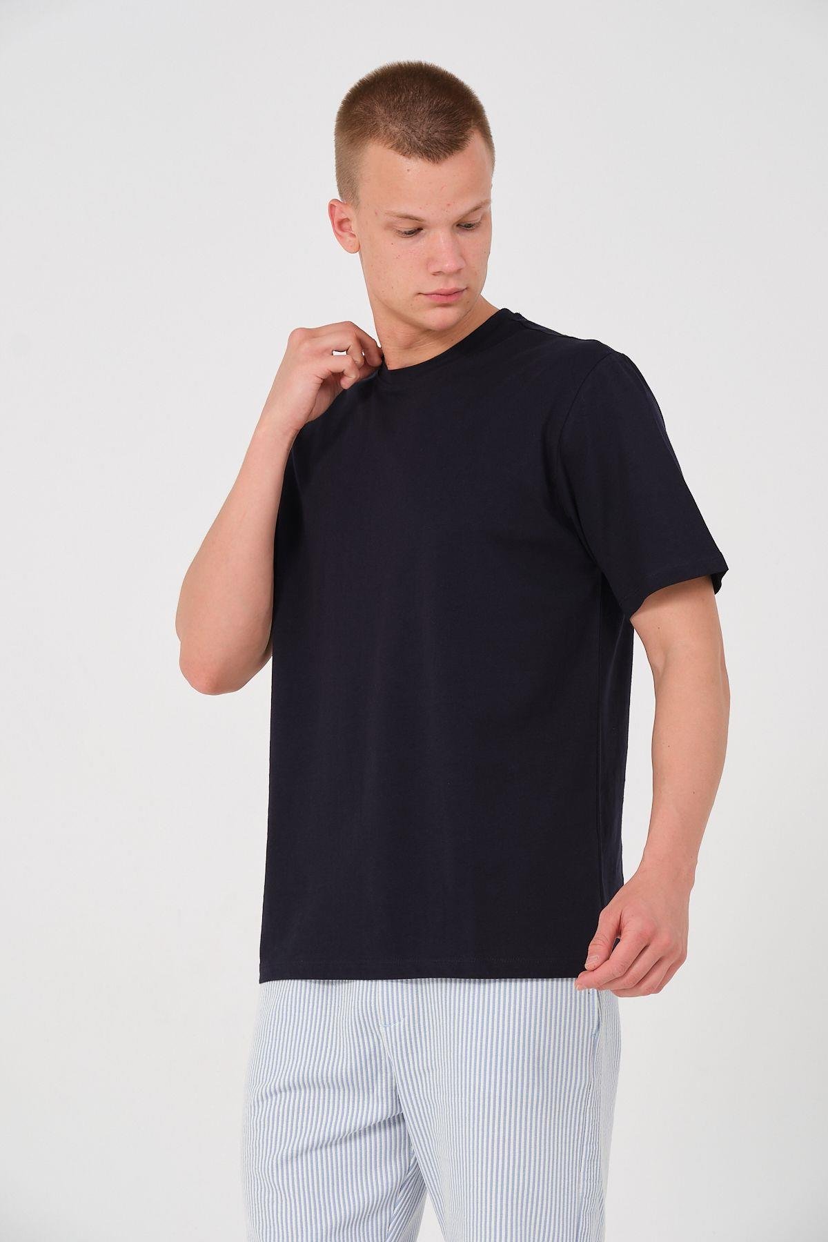 Erkek 3 Lü Paket %100 Pamuk Oversize Tişört Basic Bisiklet Yaka Kısa Kollu T-Shirt