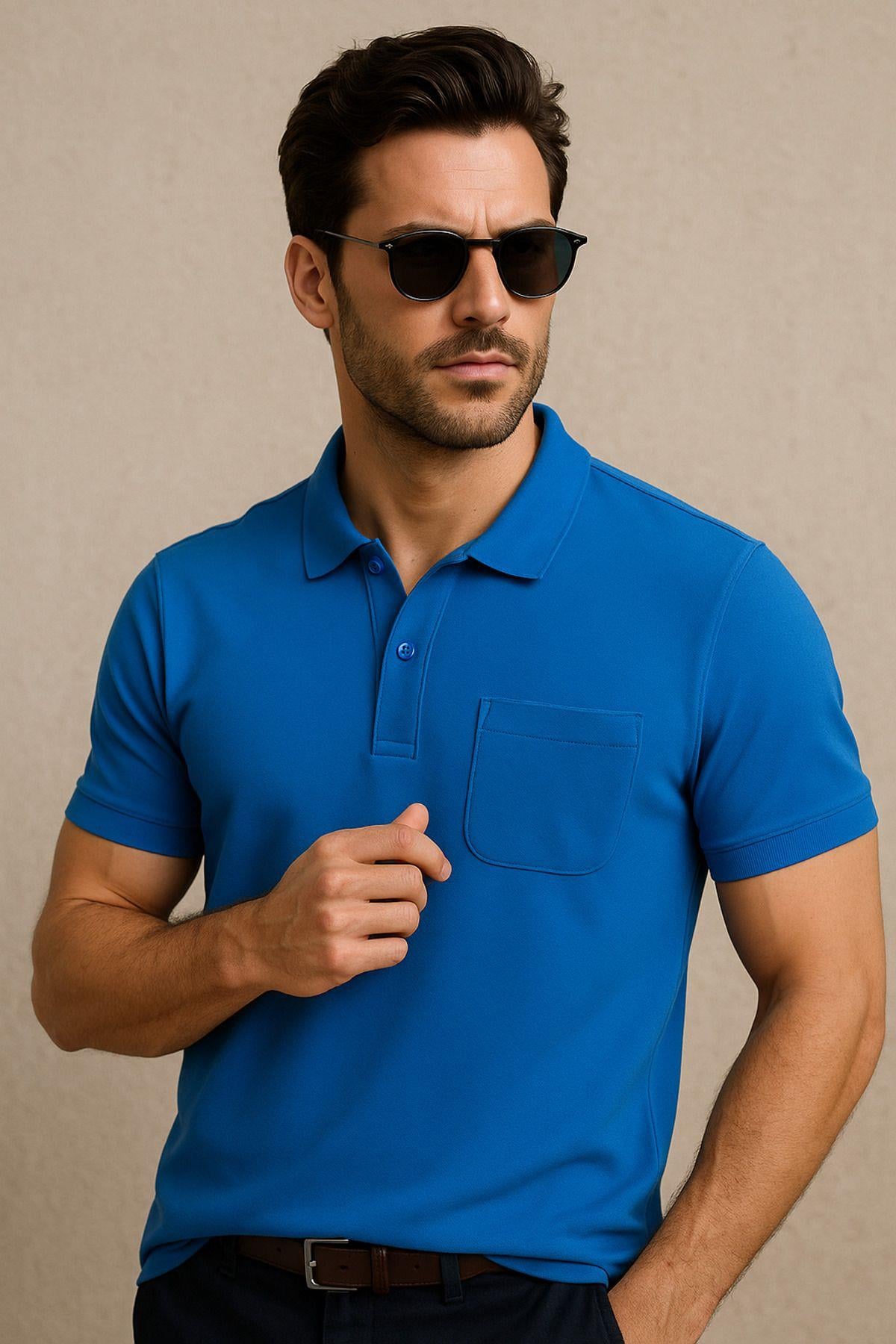 Erkek 3'Lü Paket Slim Fit Tişört Dar Kesim Nefes Alan Kumaş Polo Yaka T-Shirt